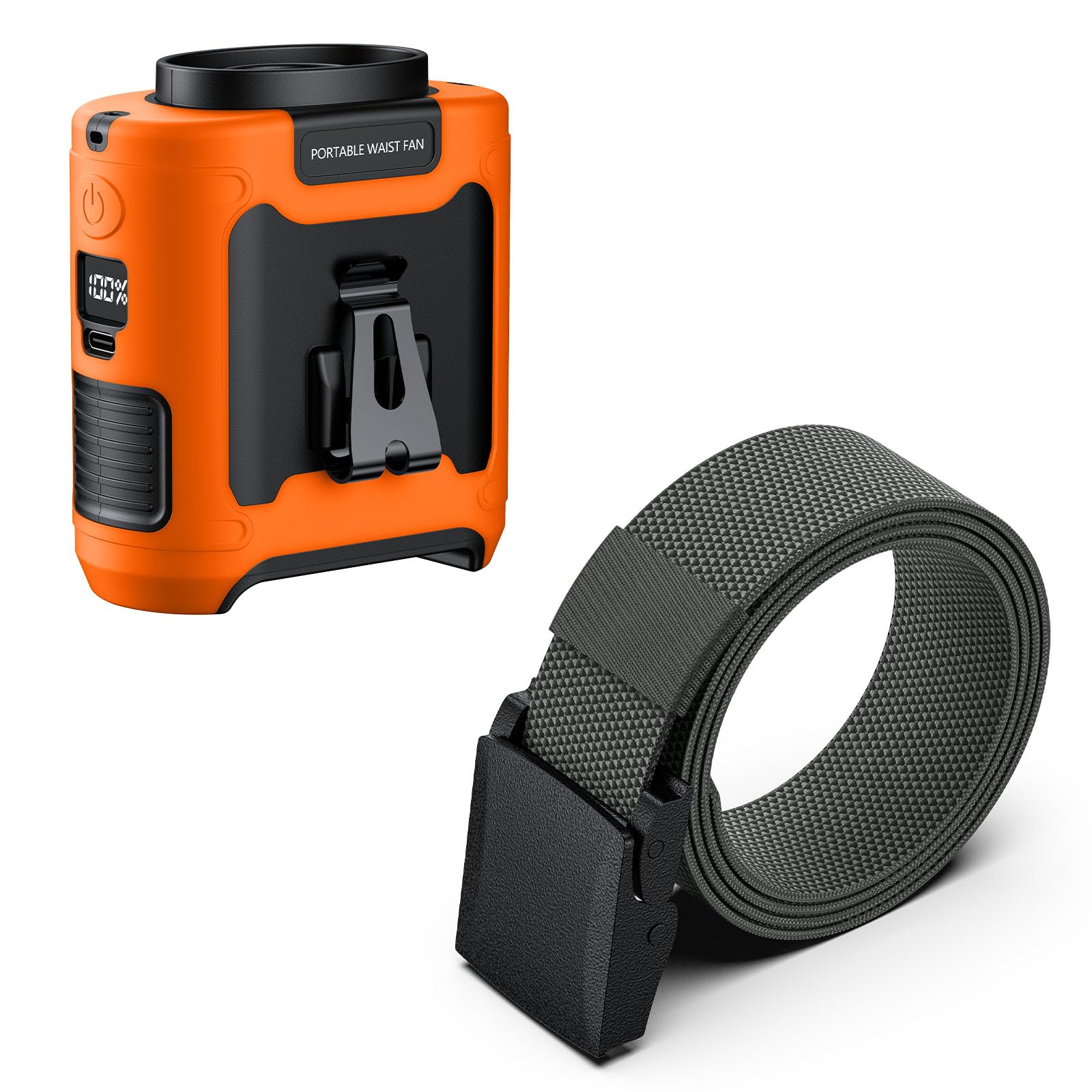 morsisho 1 Pack Orange Portable Waist Fan and 1 Pack Grey Tactical Nylon Belt