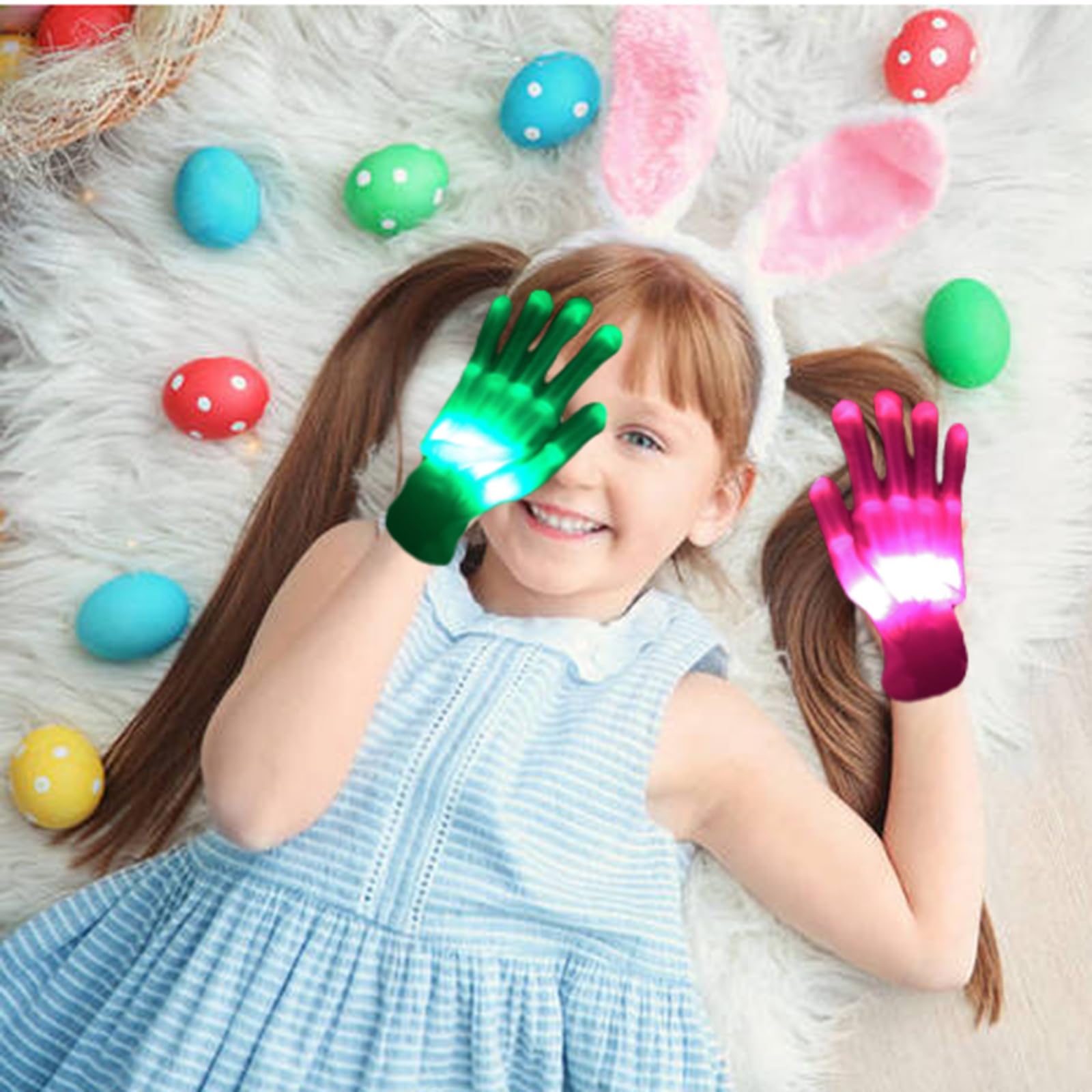 VABX-Purple 12 Colors Flash Led Light up Gloves for Boys Girls Birthday Cool Gifts Easter Halloween Christmas Rave Party Kids 4-12 Teens Adults (Medium)