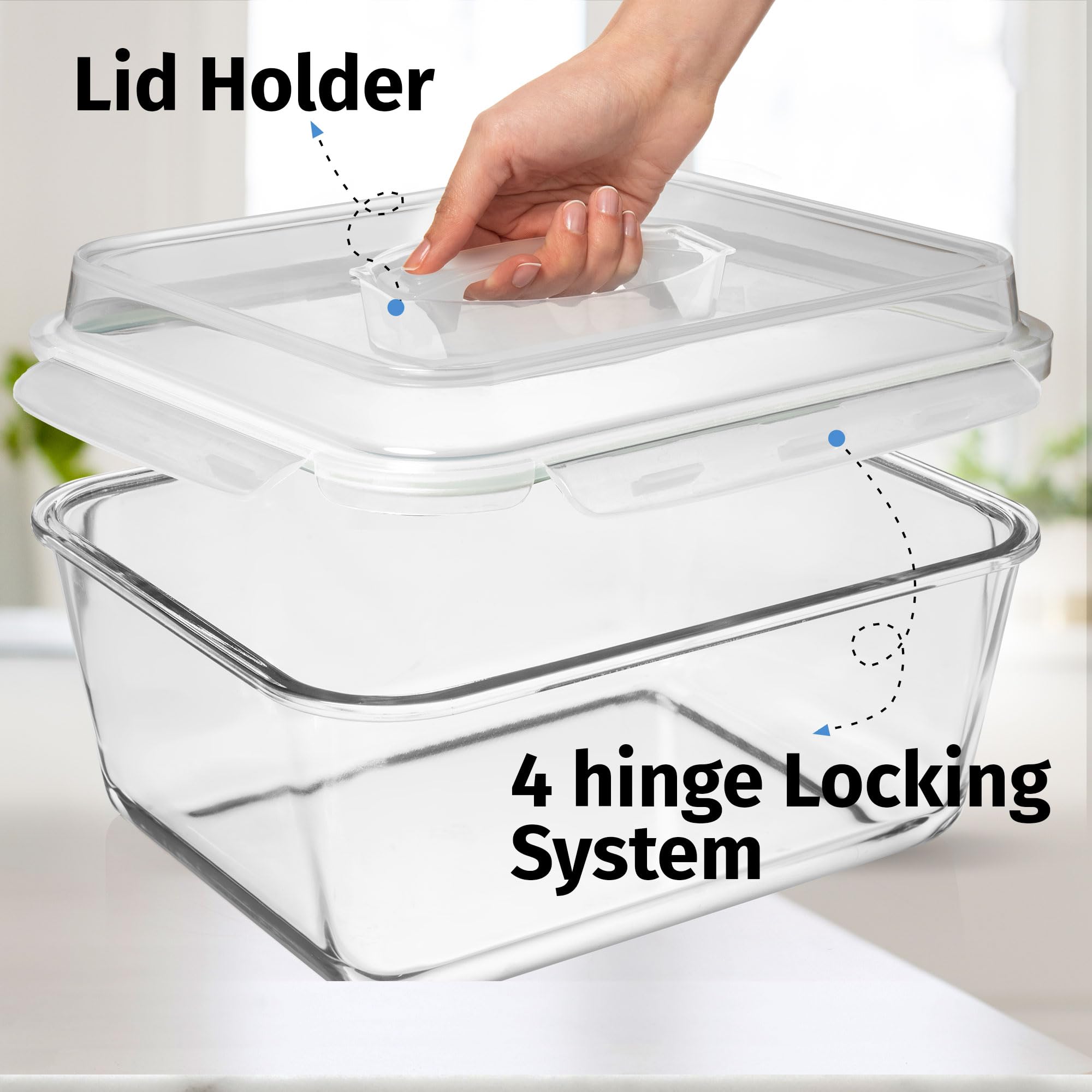6500 ML / 220 oz / 28 Cup LARGE Glass Food Storage Container with Airtight Locking Lid. Ideal Storing food, Vegetables, Fruits. Baking Casserole, Lasagna, Roasting Turkey, Chicken BPA Free Oven Safe