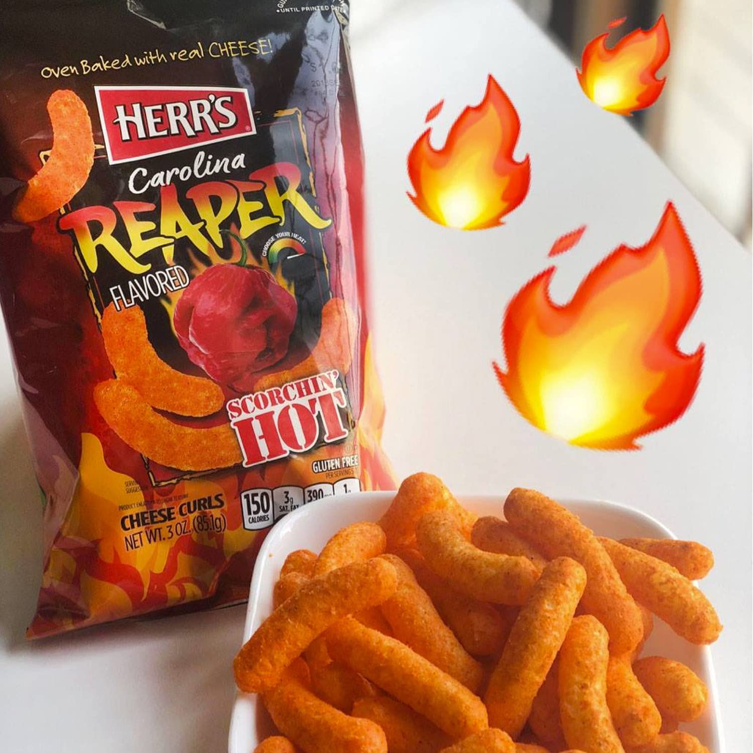Herr's Snacks - Gluten-Free Spicy Snacks For Adults and Kids - Carolina Reaper Cheese Curls - 6 Ounce (Pack of 6)