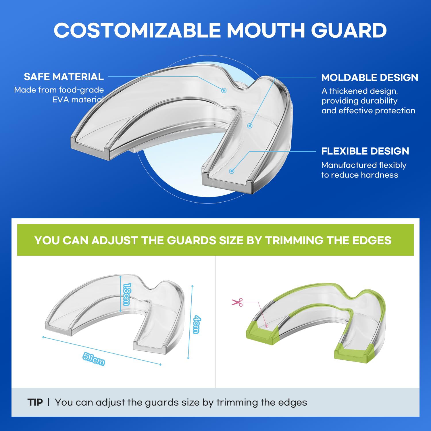Mouth Guard for Grinding Teeth at Night: Moldable Dental Guard for Sleeping - Nighttime Protection for Teeth 4 Pack/One Size