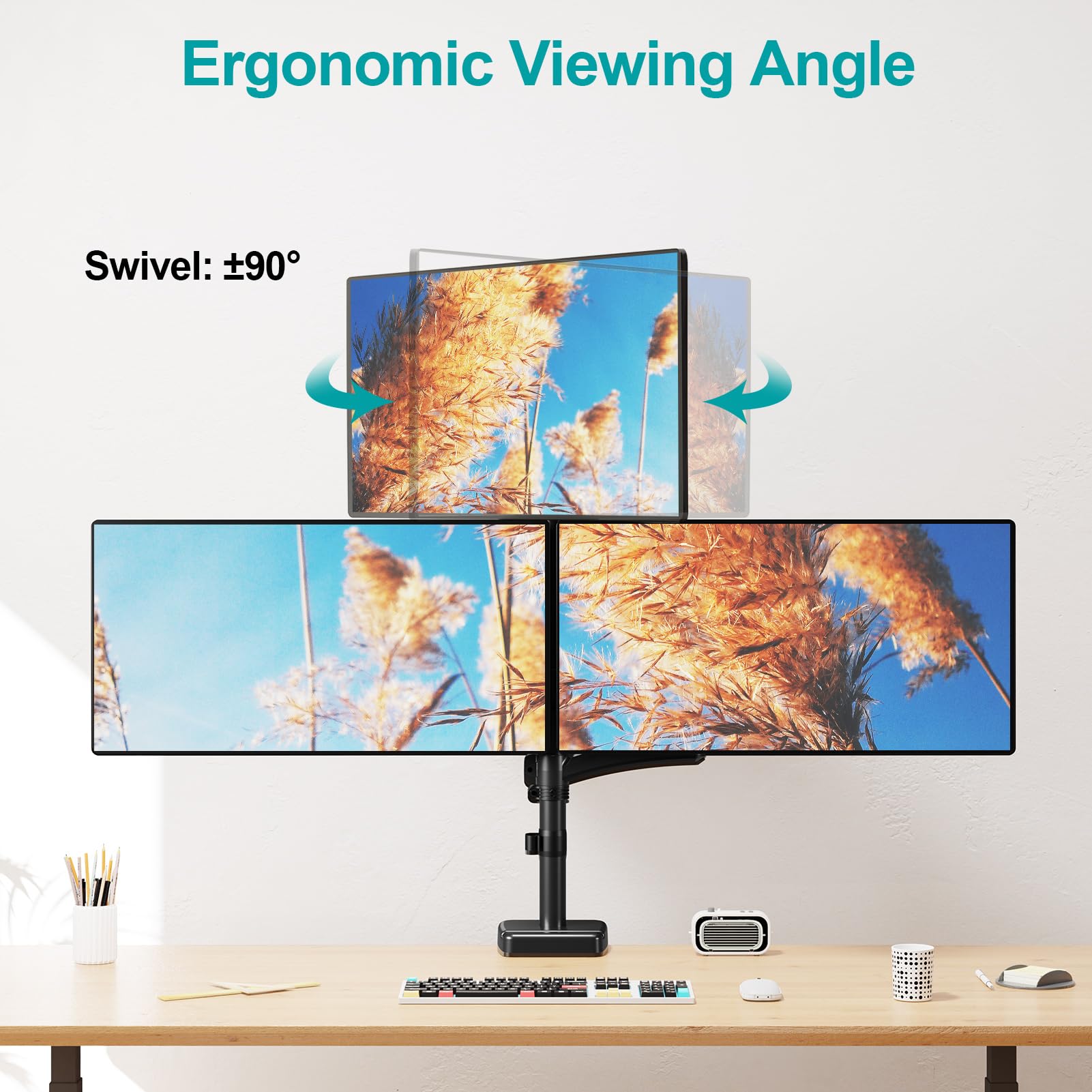 MOUNT PRO Triple Monitor Mount for Max 32" Computer Screen, Adjustable 3 Monitor Desk Mount, up to 17.6lbs Each, Gas Spring Monitor Arm with Tilt Swivel Rotation, VESA Mount 75x75/100x100mm