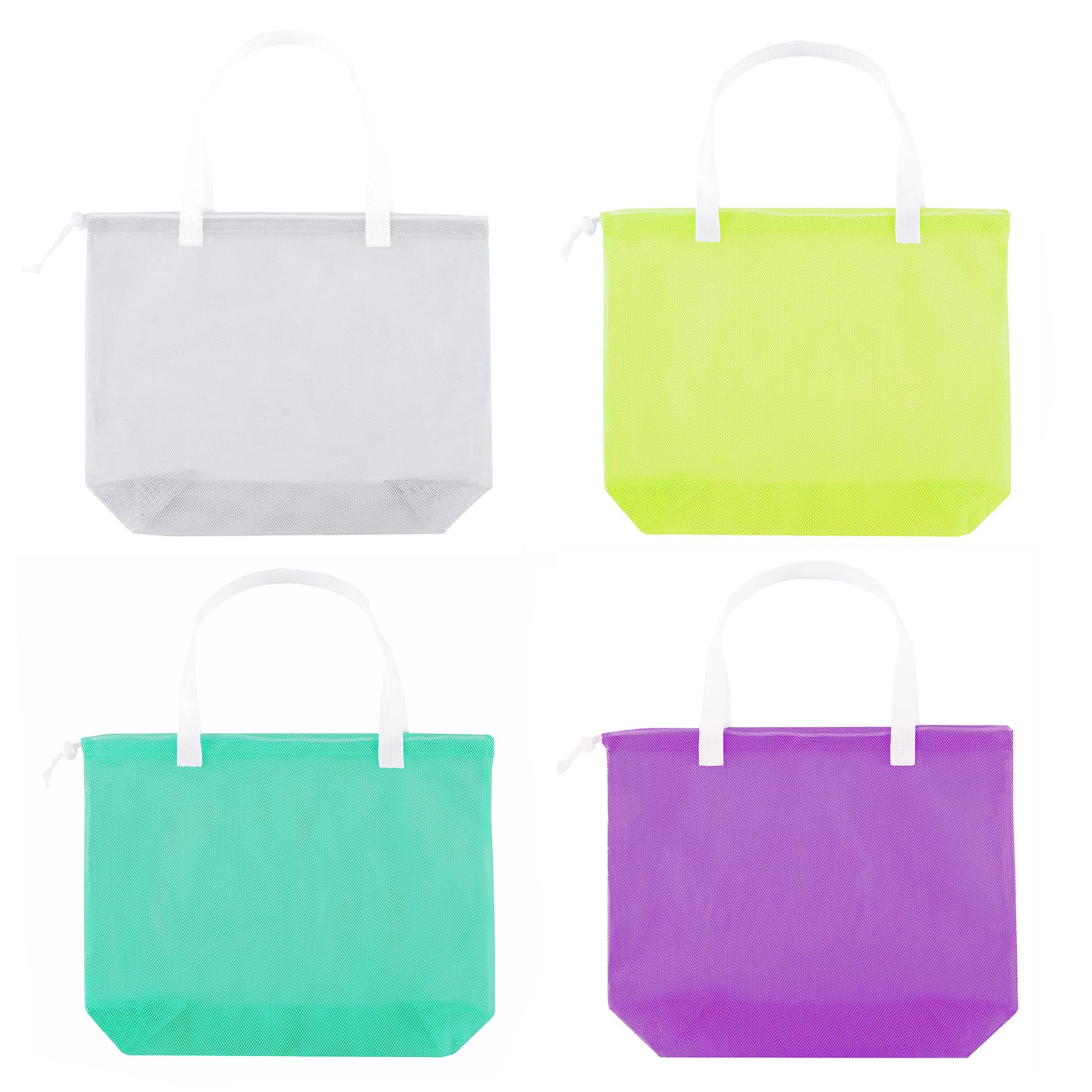 hsmyank 4Pieces Cute Mesh Pool Tote Bags,Mesh Beach Bags With Drawsting For Swim,Travel,Party (white handle(2))
