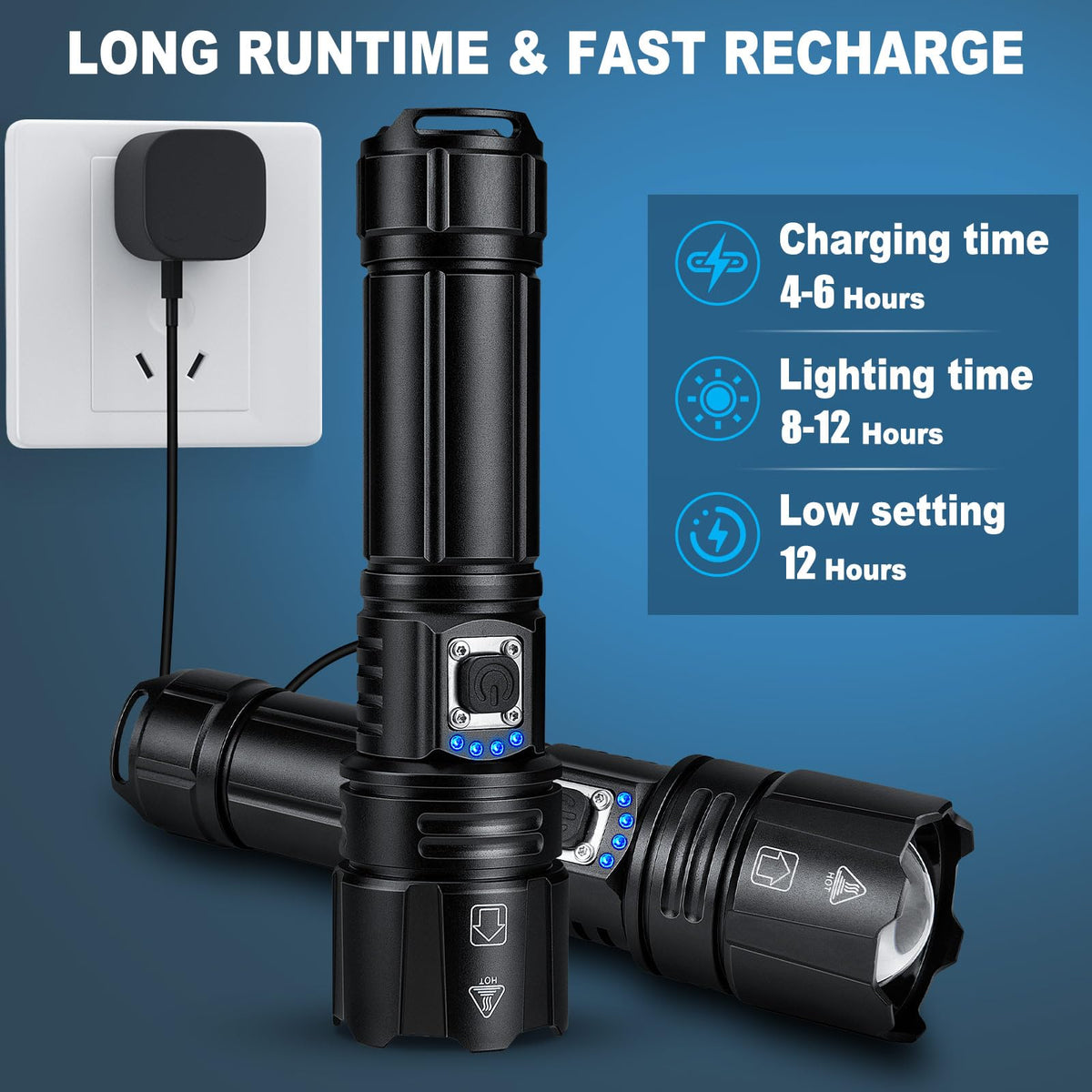 Flashlights High Lumens Rechargeable, 990000 Lumen Super Bright Flashlight 2 Pack, High Powered LED Flash Light with 5 Modes, IPX6 Waterproof Handheld Flashlights for Home Camping Gift