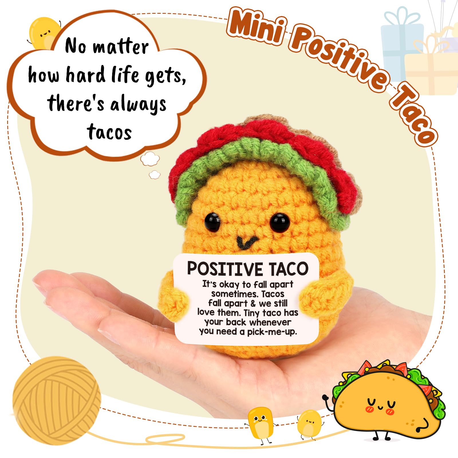 Positive Crochet Taco Birthday Gifts for Women Men Teacher Appreciation Mothers Day Graduation Gift Adult Kids Son Mom Dad Daughter Sister Friend Coworkers Self Care Emotional Inspirational Support