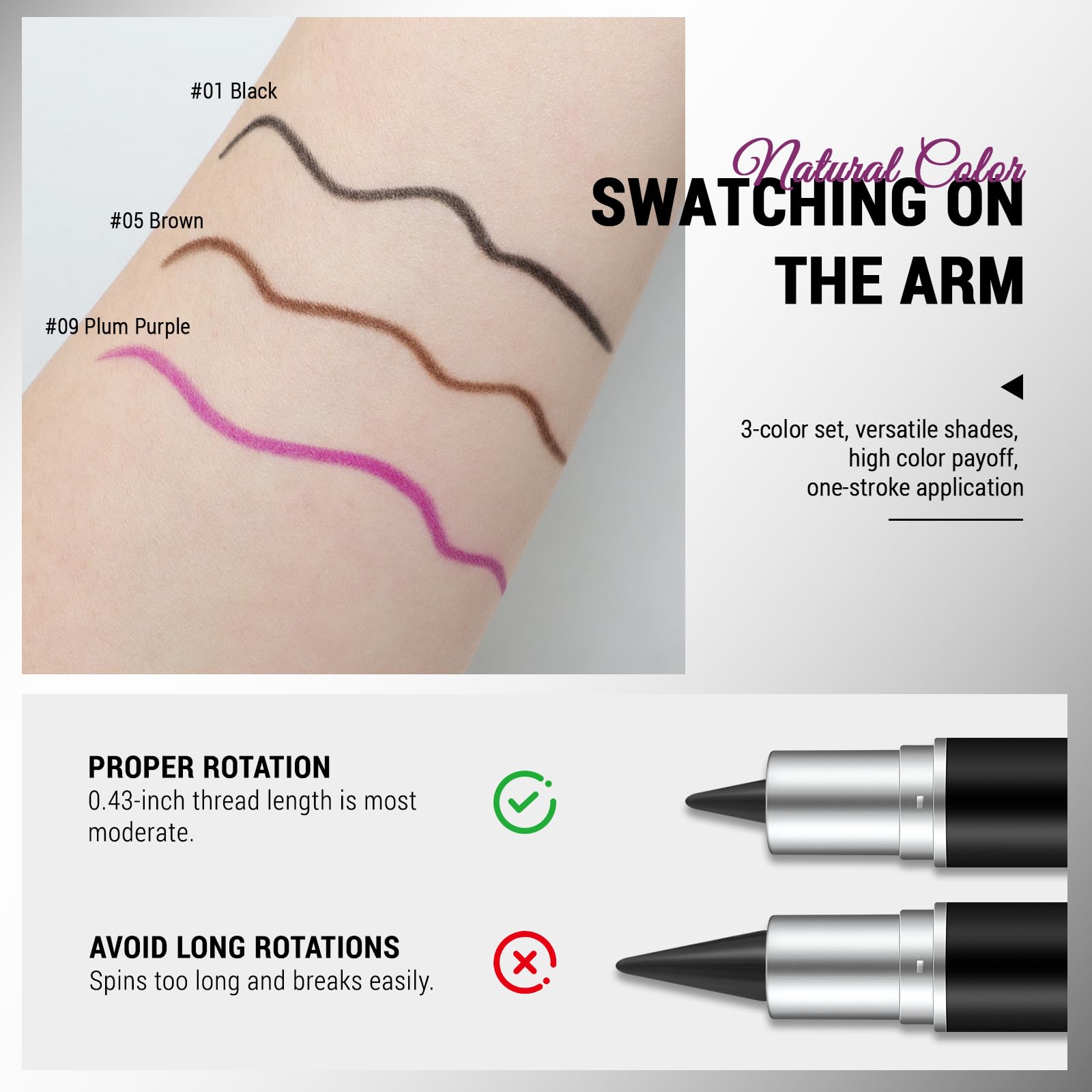 Noerrors 3pcs Black Brown Plum Matte Gel Eyeliner Pencil Set, Waterproof Smudge Proof Smoky Waterline Eyeliner Crayon for Winged Liner Goth Makeup, Cream delineador de ojos&Eyeshadow for Older Women