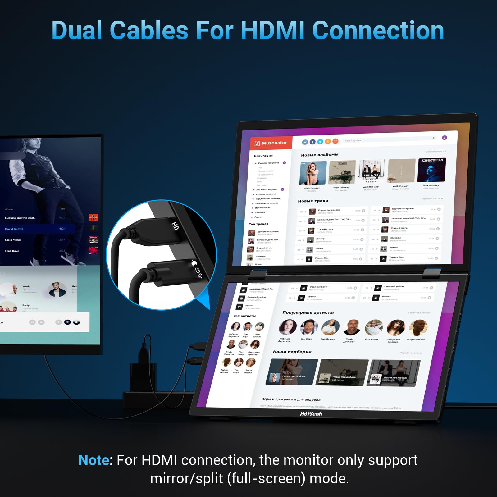 HotYeah Triple Laptop Screen Extender, 15.6'' Dual Stacked Monitor (Windows/MAC), USB-C HDMI 1080P IPS Extended Monitor, Plug & Play, Folding Monitor Extender w/Kickstand & 180°Rotation