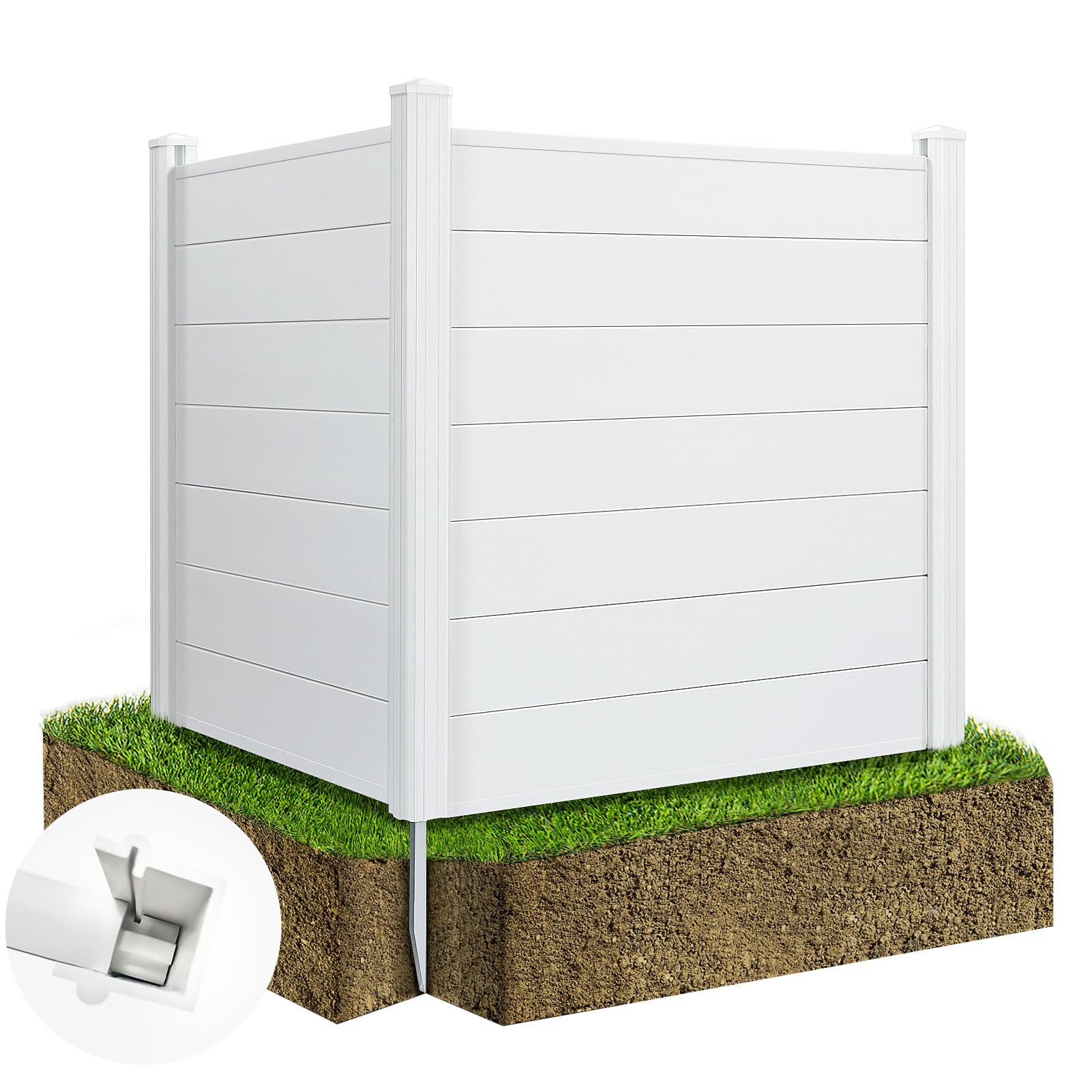 CEED4U 45" W x 45" H Privacy Fence Panels with Metal Stakes for Air Conditioner Trash Can and Pool Equipment, Vinyl Outdoor Garden Privacy Fence Screen 2 Panels