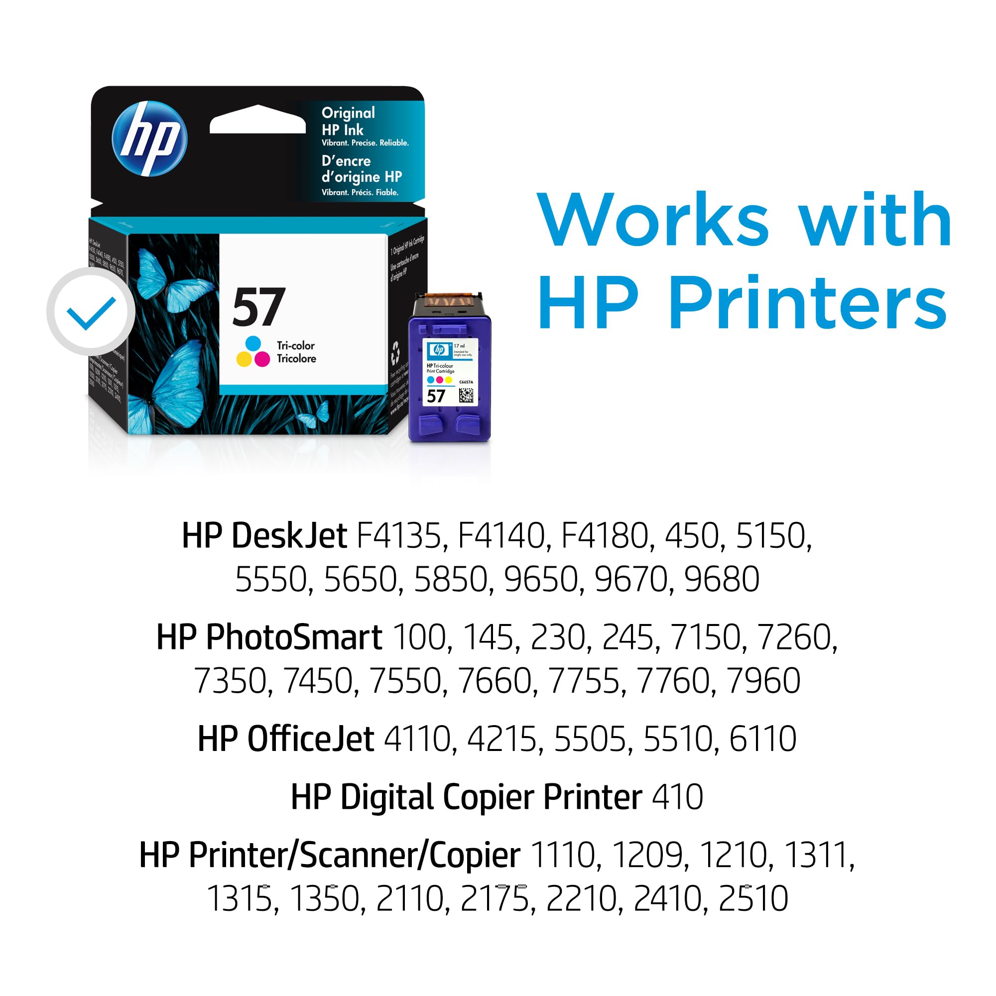 HP 57 Tri-color Ink Cartridge | Works with DeskJet F4100, 450, 5000, 9600; PhotoSmart 100, 200, 7000; OfficeJet 4000, 5500, 6110; Digital Copier Printer 410; PSC 1000, 2000 Series | C6657AN