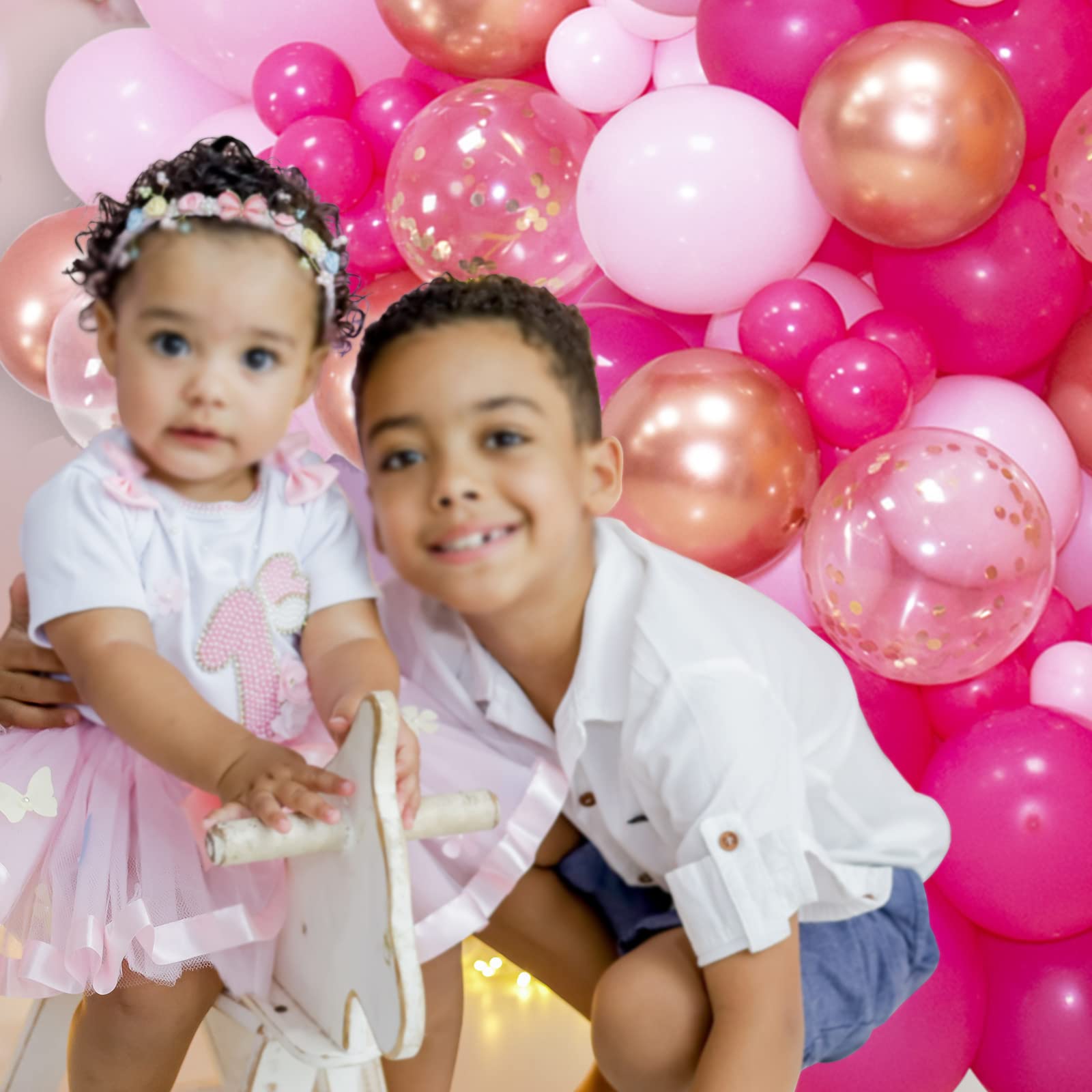 Pink Balloon Arch Garland Kit, Pink Balloon Garland Kit Metallic Rose Gold Confetti Balloons for Birthday Wedding valentines day Party Decorations.