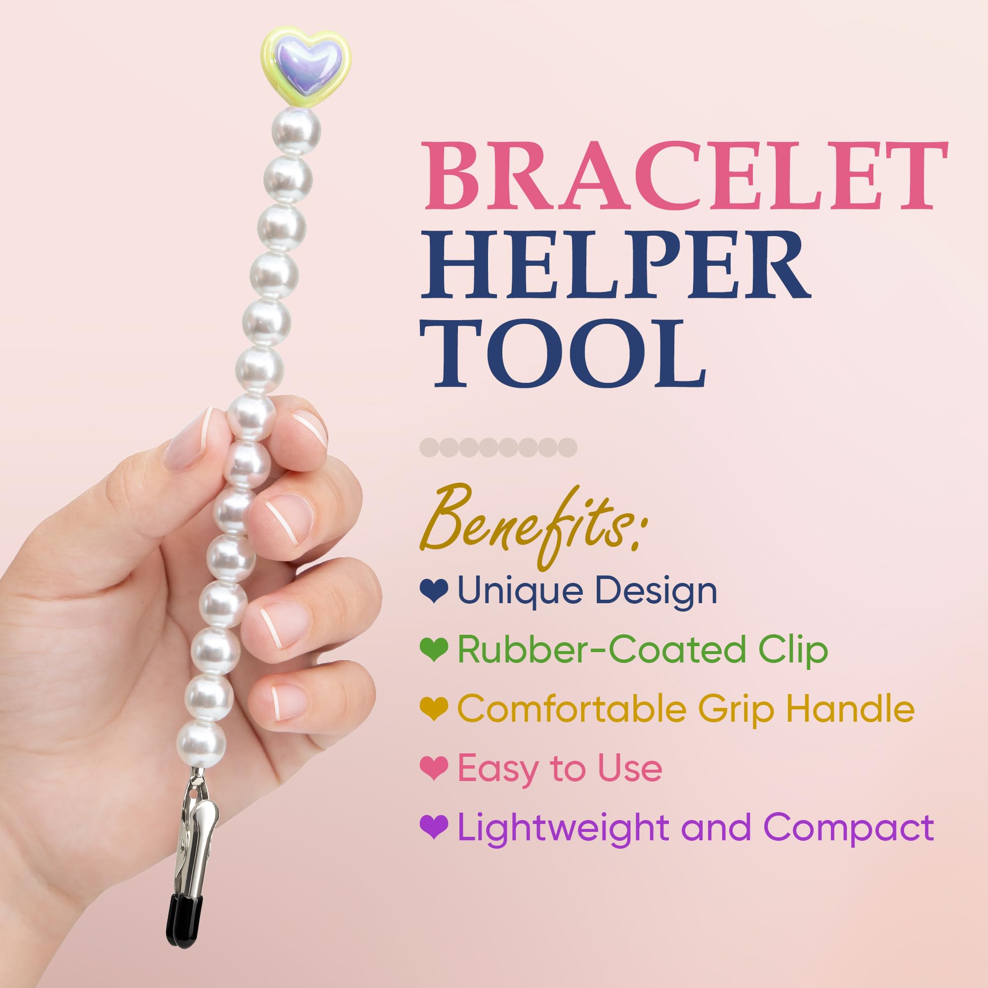 CraftyCrocodile Bracelet Helper Tool with Heart - Fastener Helper Tool for Bracelet, Necklace, Jewelry, Watch - Clip, Clasp Helper - Easy to Put on Yourself, Portable - Yellow with Purple