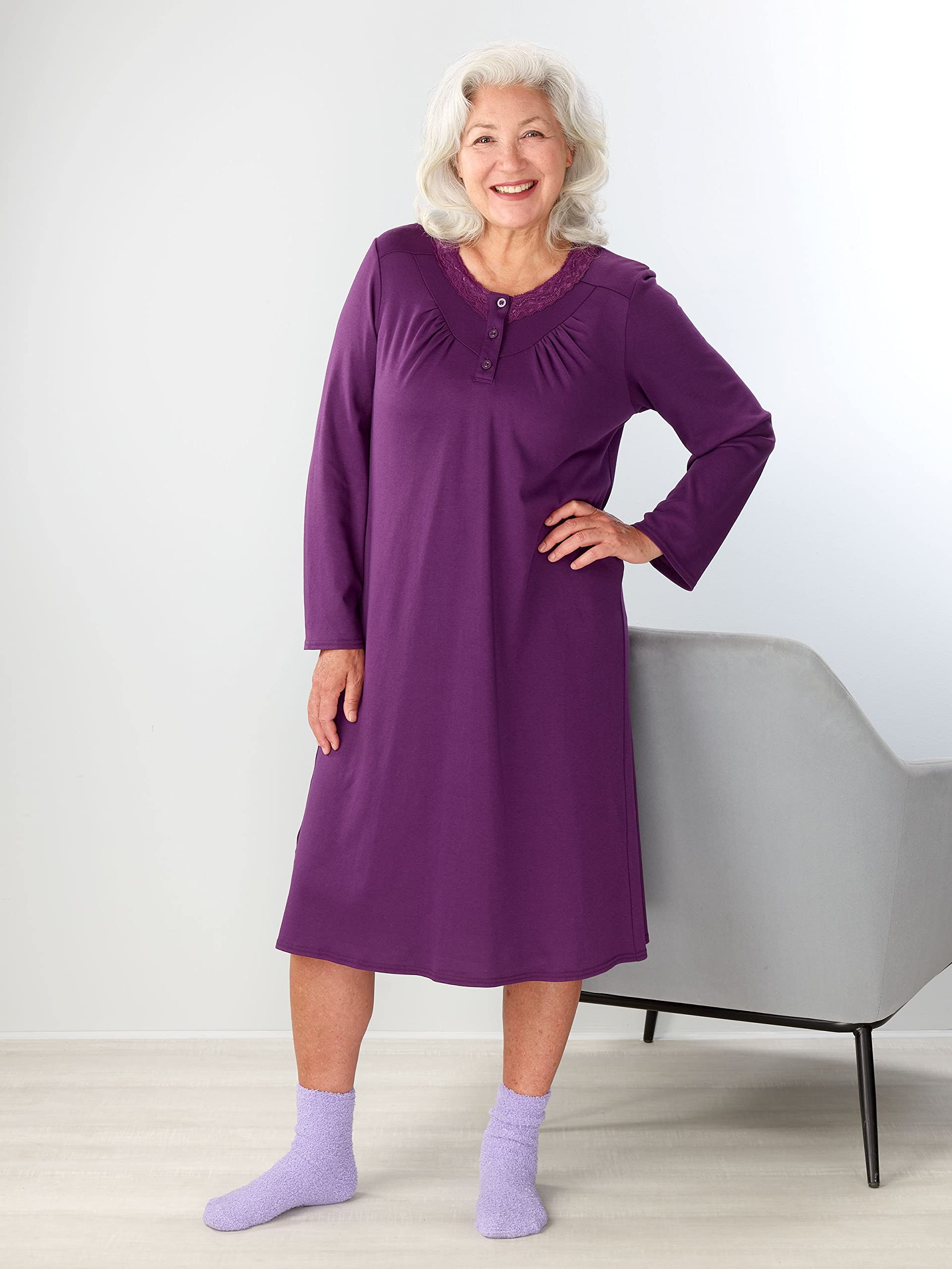 Silverts Hospital Gowns for Women Open Back, Night Gowns for Elderly Women, Adaptive Clothing for Seniors, Hospice Care Supplies, Hospital Robe, Old Lady Dress - Teal Blue LGE