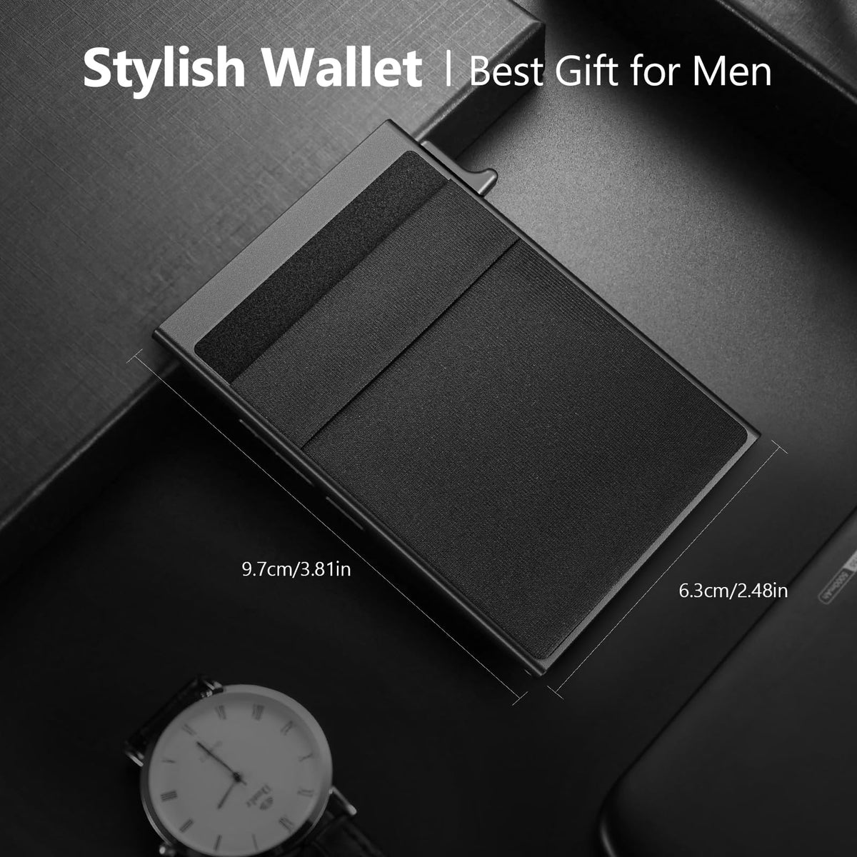 Gifts for Men, Pop Up Minimalist Wallet for Men RFID Blocking Slim Credit Card Holder Front Pocket EDC Mens Wallet (Black)
