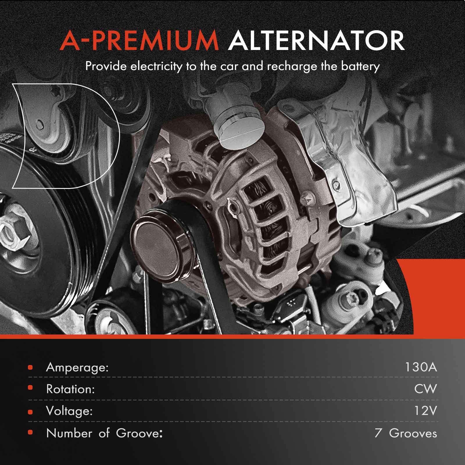 A-Premium Alternator Compatible with Toyota Highlander 2008-2013, Avalon 05-18, Venza 09-15 & Lexus ES350 07-18, RX350 07-09, V6 3.5L, 12V 130A CW 7-Groove Pulley, Replace# 27060-0P150, 27060-0P151