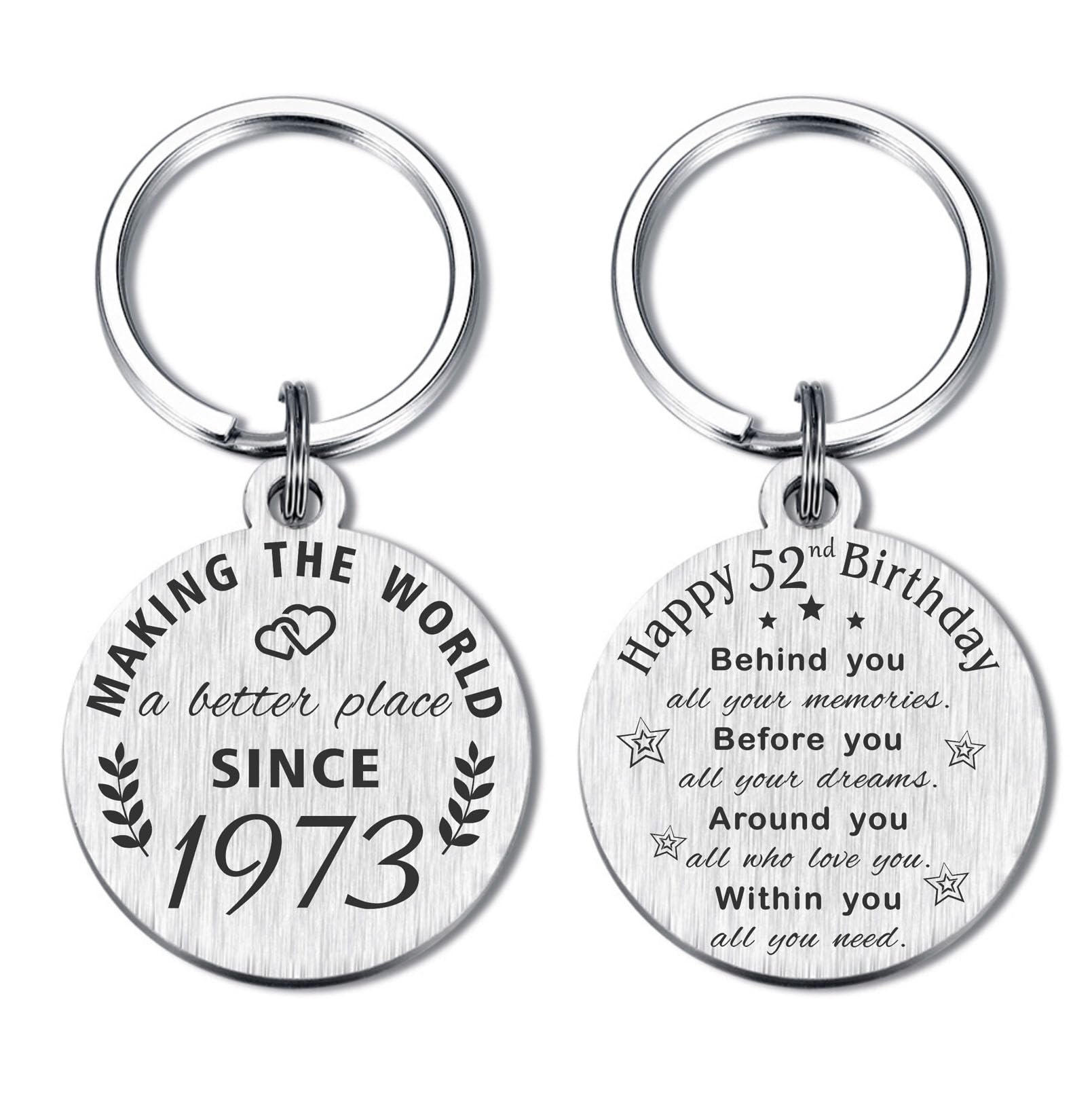ABNTY 52nd Birthday Gifts for Women Men, 52 Year Old Birthday Keychain, Born in 1973 Gifts, 1973 Birthday Decorations