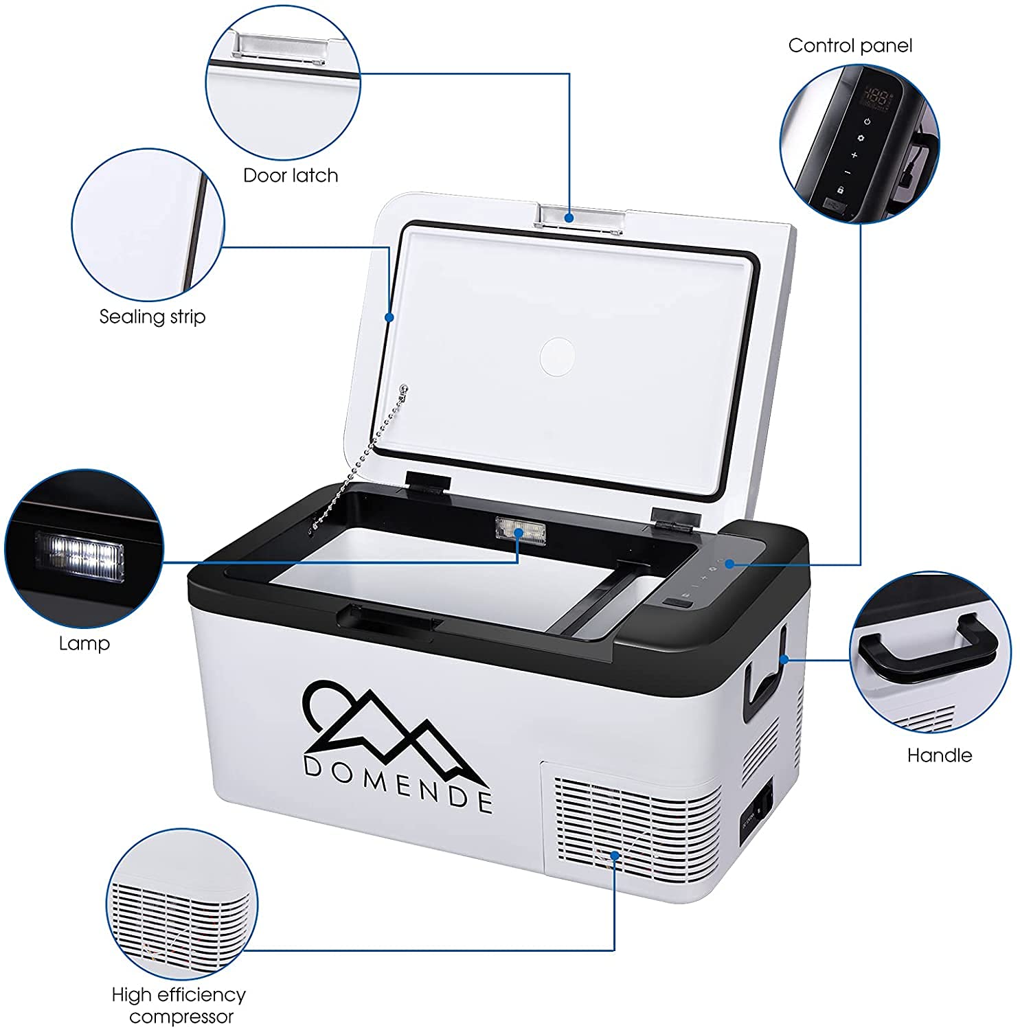 Domende 12 volt Refrigerator Portable Freezer Fridge Electric Cooler (-4℉-68℉) with 12/24V DC & 110V AC Cord for Car, RV, Truck, Van, Boat for Camping, Travel, Fishing Outdoor…