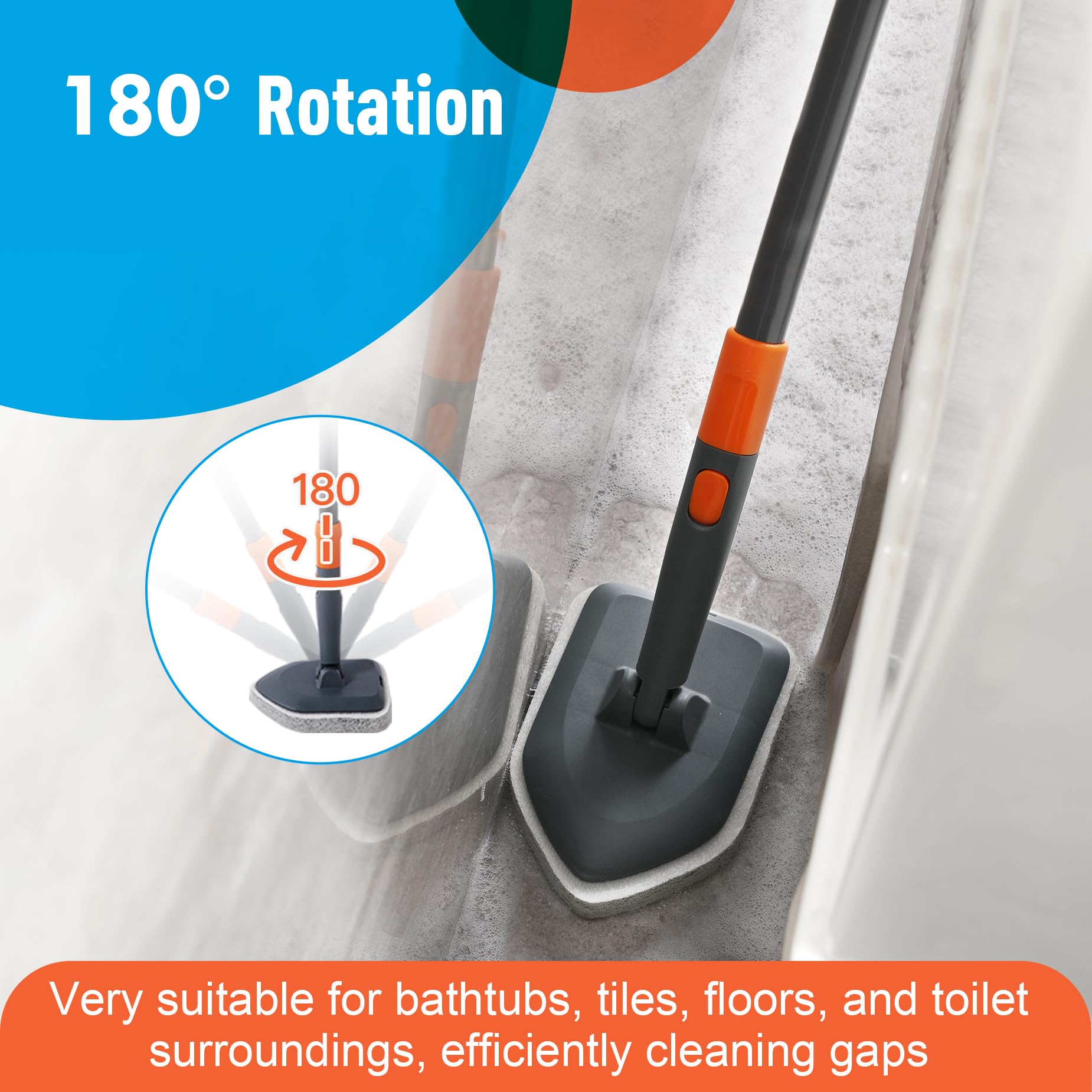 CLEANHOME Extendable Shower Scrubber,Bathroom Tub Cleaner Brush with Long Handle-56 inches,Shower Tile Floor Wall Cleaning Tools, Bathtub Brushes for Cleaning with 4 PCS Scrub Pads