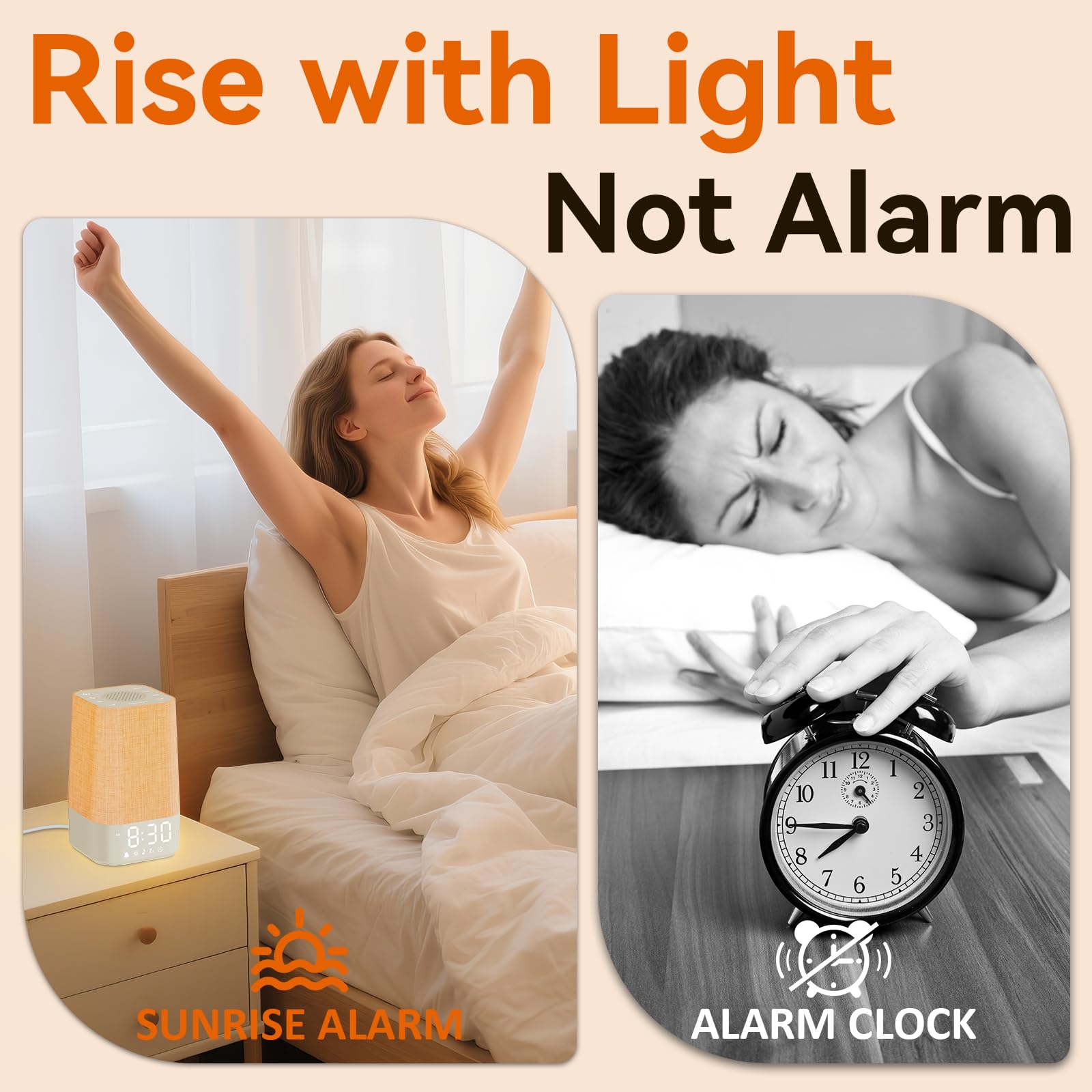 Wkzay White Noise Sound Machine: 30 Soothing Sounds, Sunrise Alarm Clock for Adults Gentle Wake Up, Adjustable Volume & Night Light, Timer - Easy to Sleep, Relax, Focus