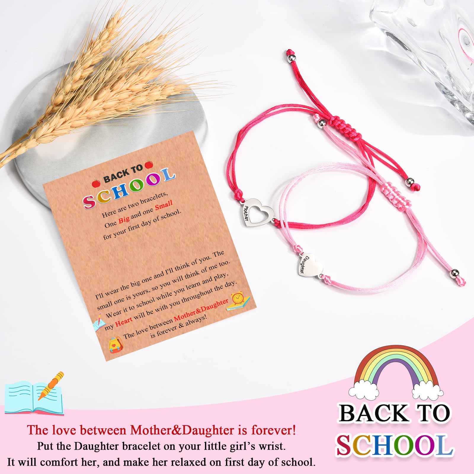 FIEEFX Back to School Gifts Bracelet for Mother and Daughter Bracelets Set for 2 First Day of School Bracelet Gifts for Daughter Girls Kindergarten Preschool Pre k 1st 2nd Grade