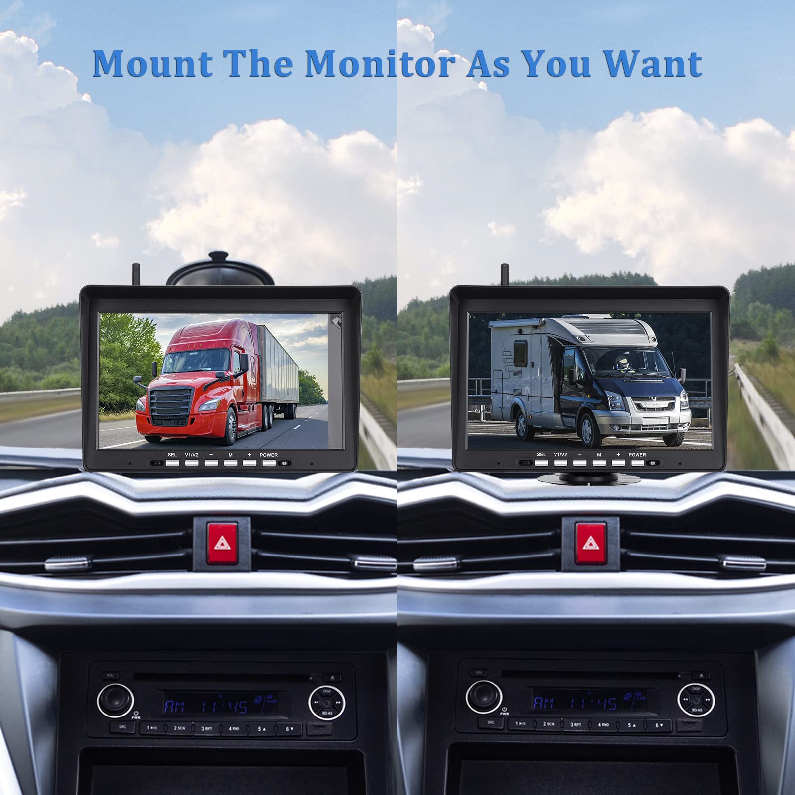 WOOCARTY 10.1" Wireless Backup Camera System, 1080P DVR Recording Monitor, IP68 Waterproof Night Vision Rear Side Cameras for Truck/Trailer/Camper, 32GB SD Card Included