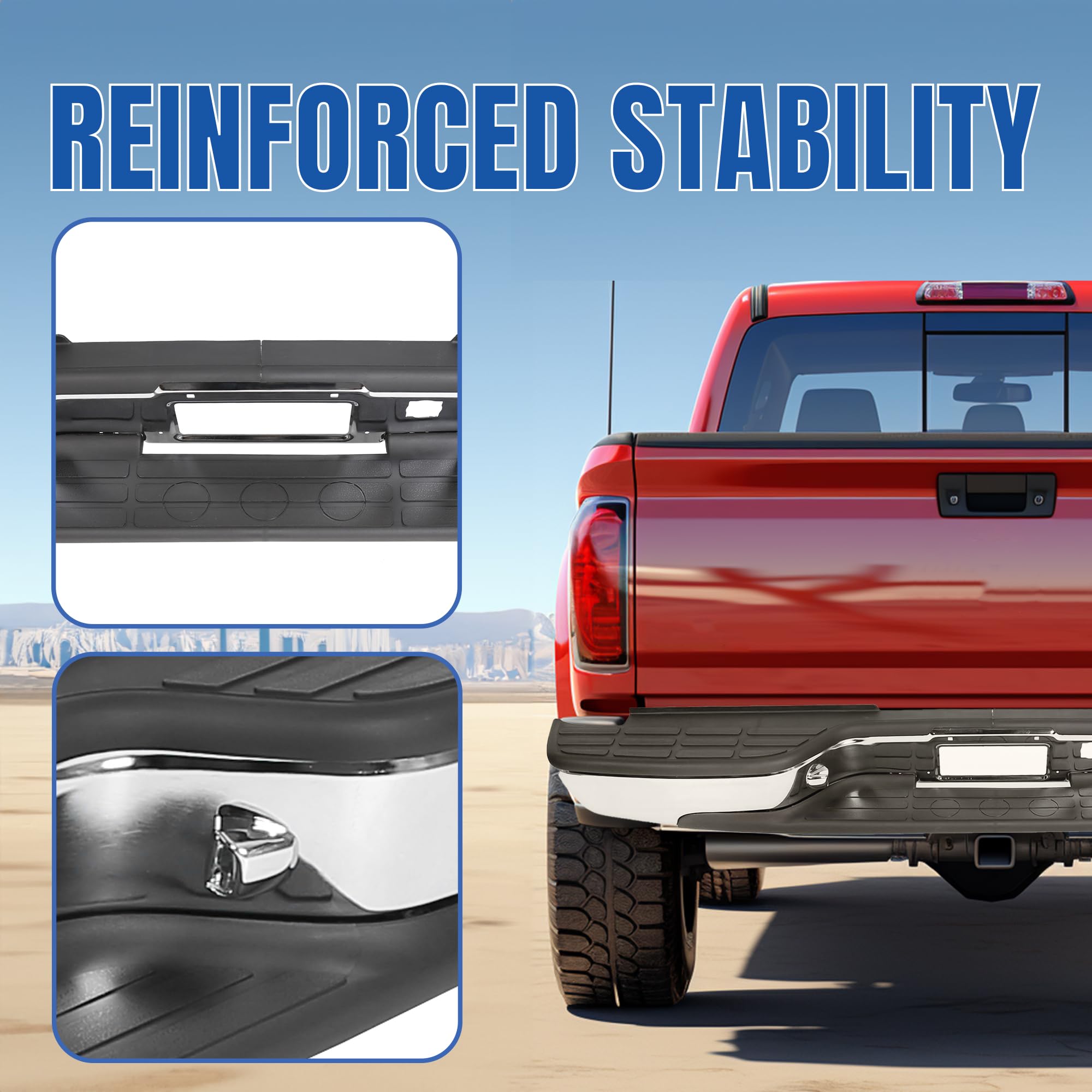 KUAFU Rear Step Bumper Compatible with 1999-2007 Chevy Chevrolet Silverado GMC Sierra 2500 HD 3500 Truck Chrome Steel Replacement for GM1103129 12473000 GM1103141 GM1191121