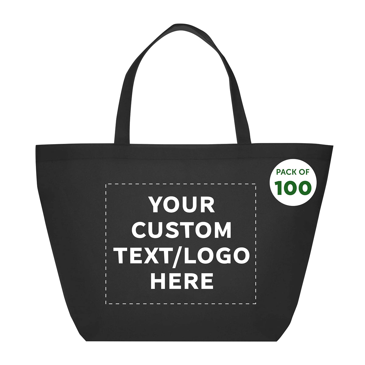 DISCOUNT PROMOS Custom Southern Style Grocery Tote Bags Set of 100 - Personalized Bulk Pack, Reusable Grocery & Shopping Bags - Great for Travel, Carry on Bag, Business Promotions - Black - 20"X13"X8"
