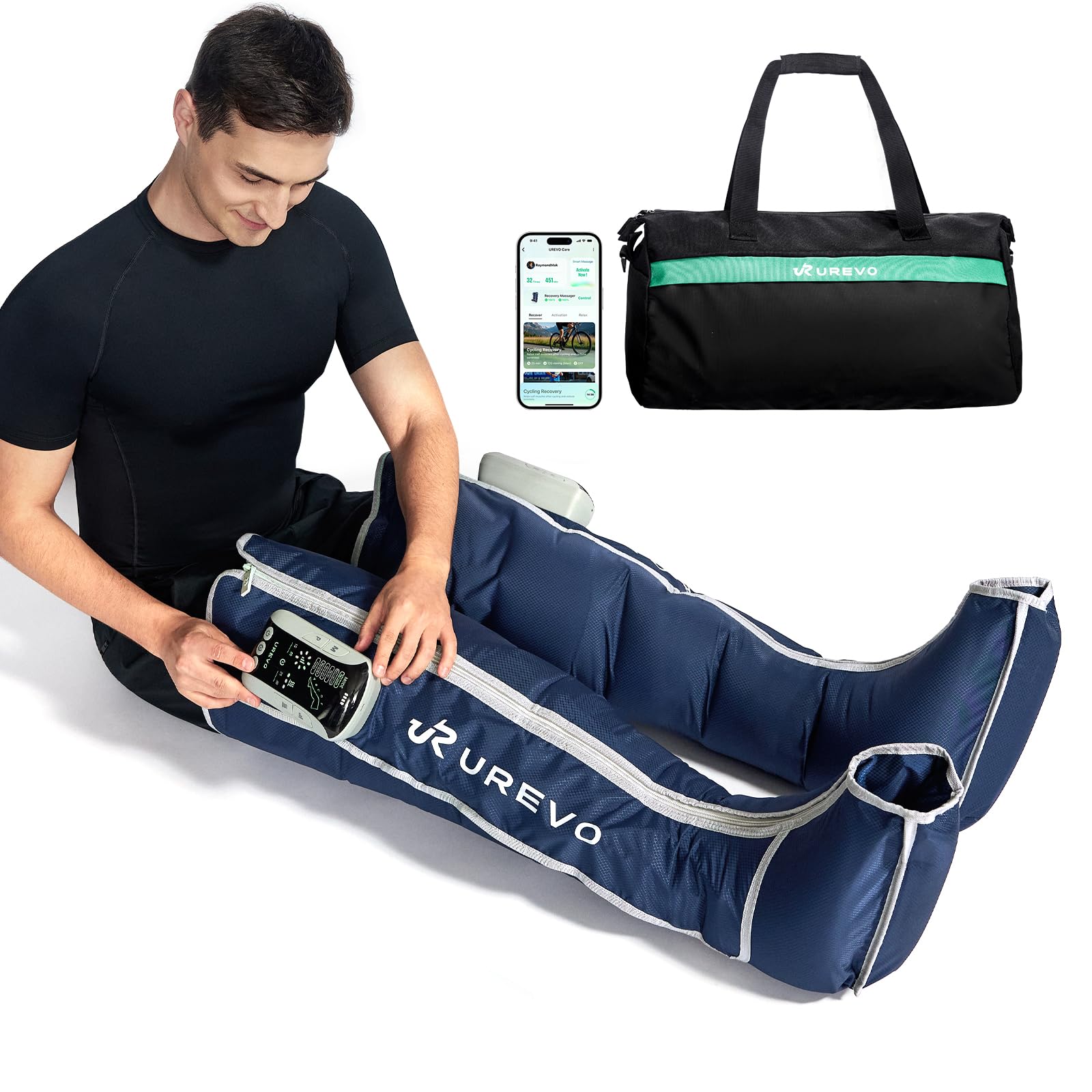 UREVO Smart Leg Recovery PT Pro, AI-Powered Tech Rechargeable Air Compression Massager Boots for Circulation, Smart Pain Senser and Foot Muscle Recovery to Athletes After Summer Sports, Blue