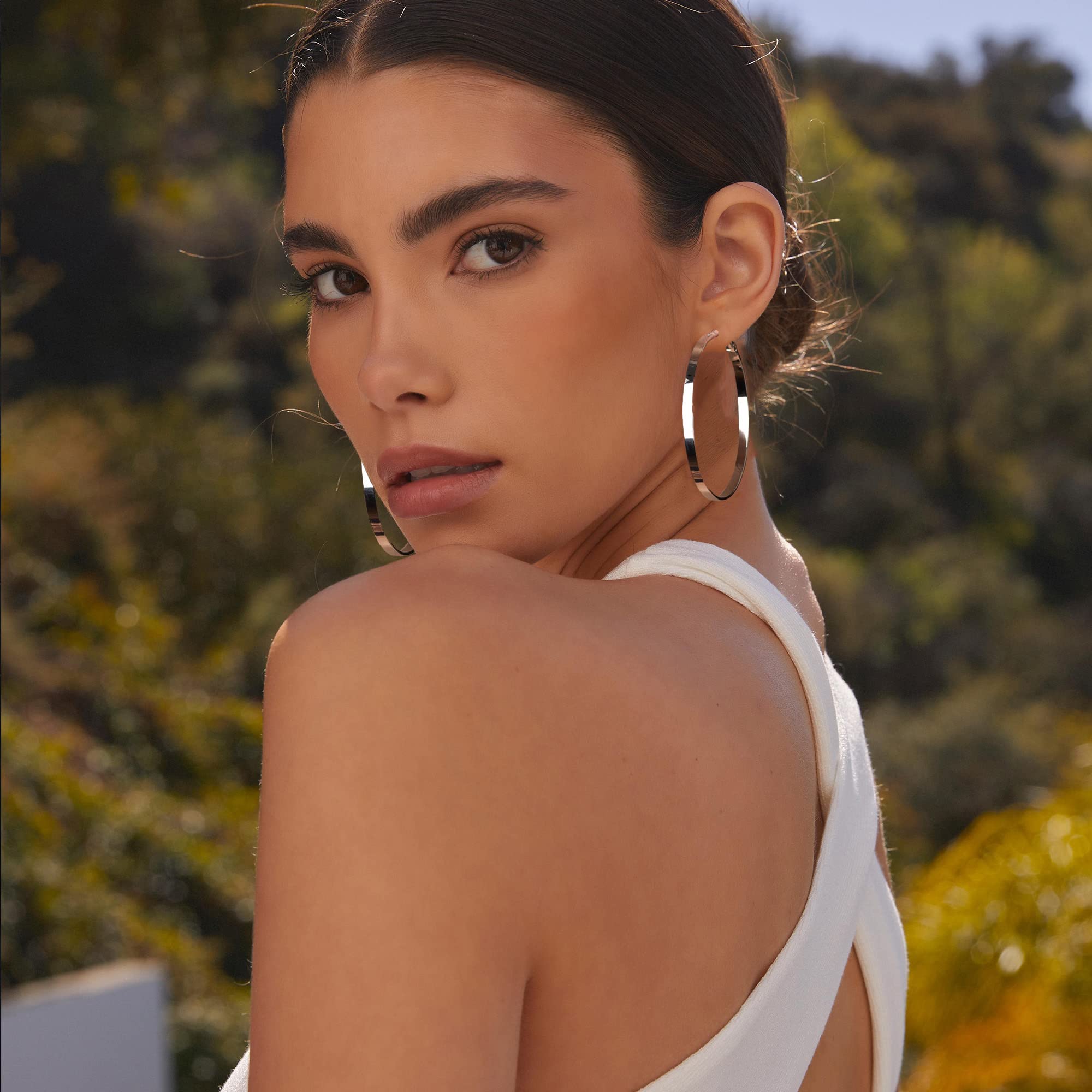 EXGOX Silver Large Hoop Earrings - 14K Gold Plated, Hypoallergenic 925 Sterling Silver Hoops for Women and Girls (30/40/50/60mm)