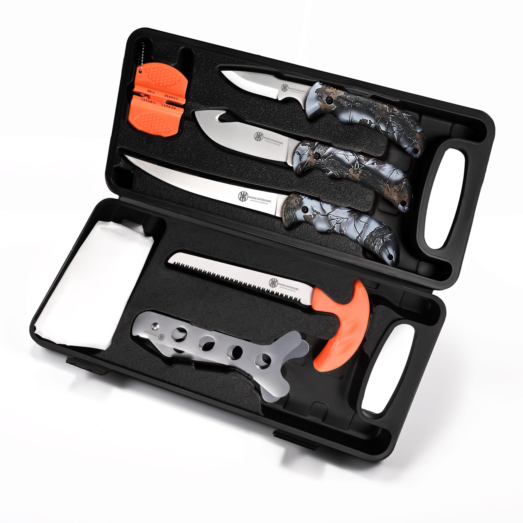 KNINE OUTDOORS Hunting Deer Knife Set Field Dressing Kit Portable Game Processor Set, Blue Handle, 8 Pieces
