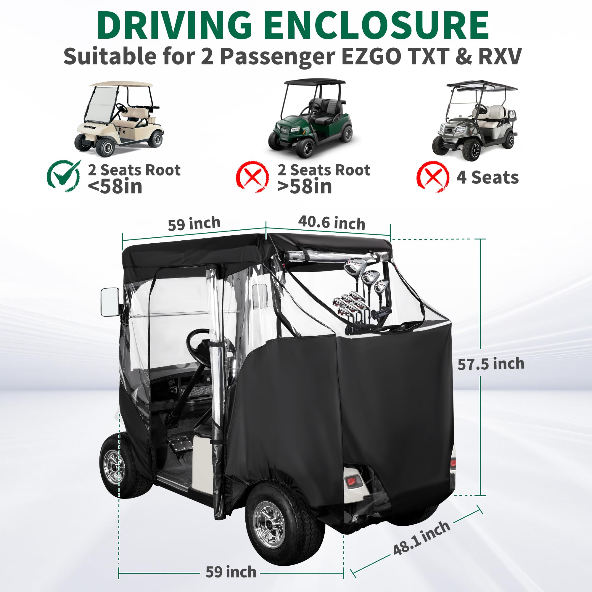 10L0L Golf Cart Enclosure Compatible with EZGO TXT RXV, Golf Cart Cover Waterproof Windproof Portable Transparent Storage Driving 4 Sided Enclosure