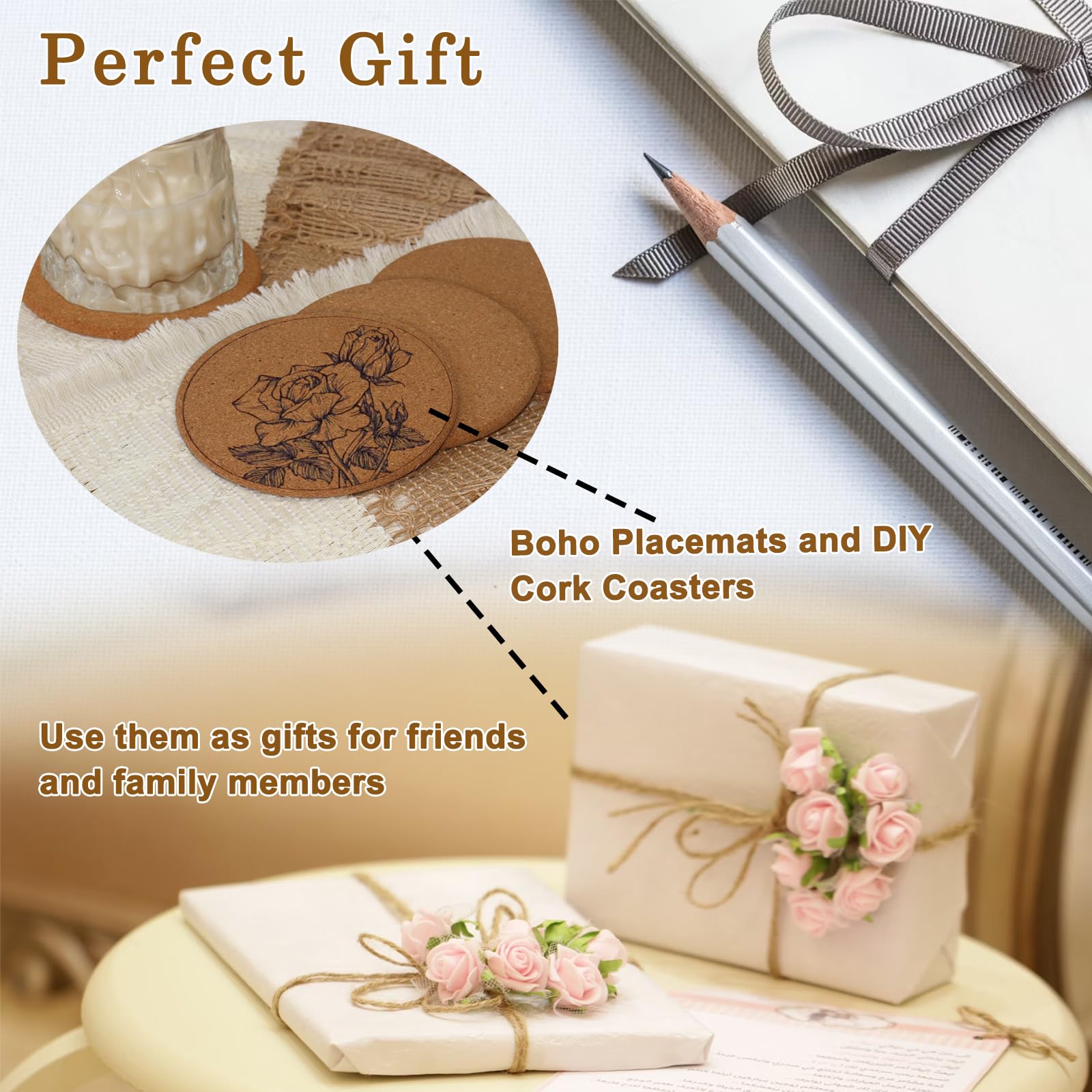 Maxsolve Boho Placemats and Cork Coasters Pack of 4,Natural Cotton Burlap Place Mats and Cork Coasters, Macrame Table Decor Dining Table Home Kitchen Décor for Party,Birthday,Anniversary and More