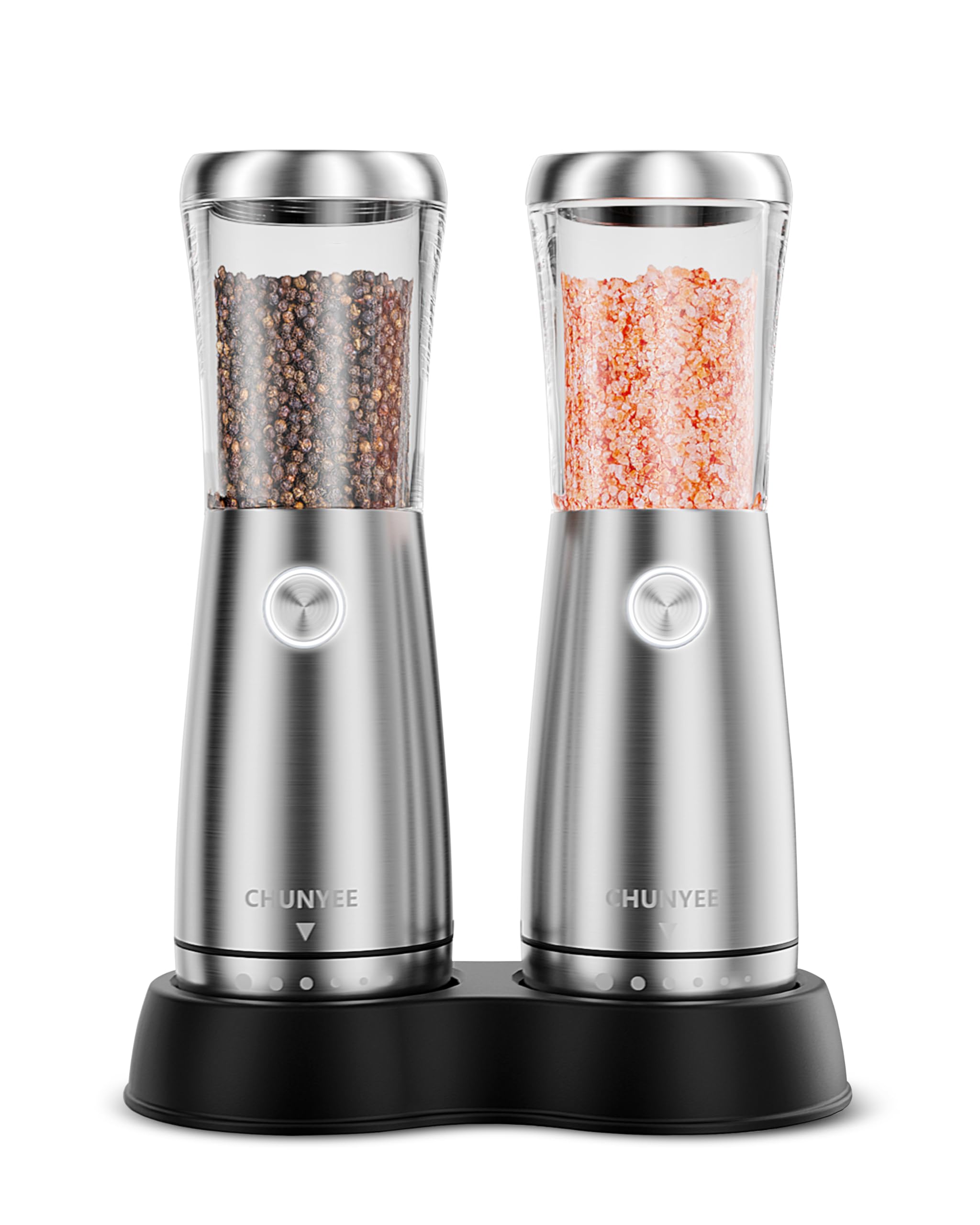 Electric Salt and Pepper Grinder Set - Automatic Stainless Steel Rechargeable Salt and Pepper Grinder Set with Storage Base, Large Capacity, LED Light & Adjustable Coarseness, Ideal Kitchen Gadget