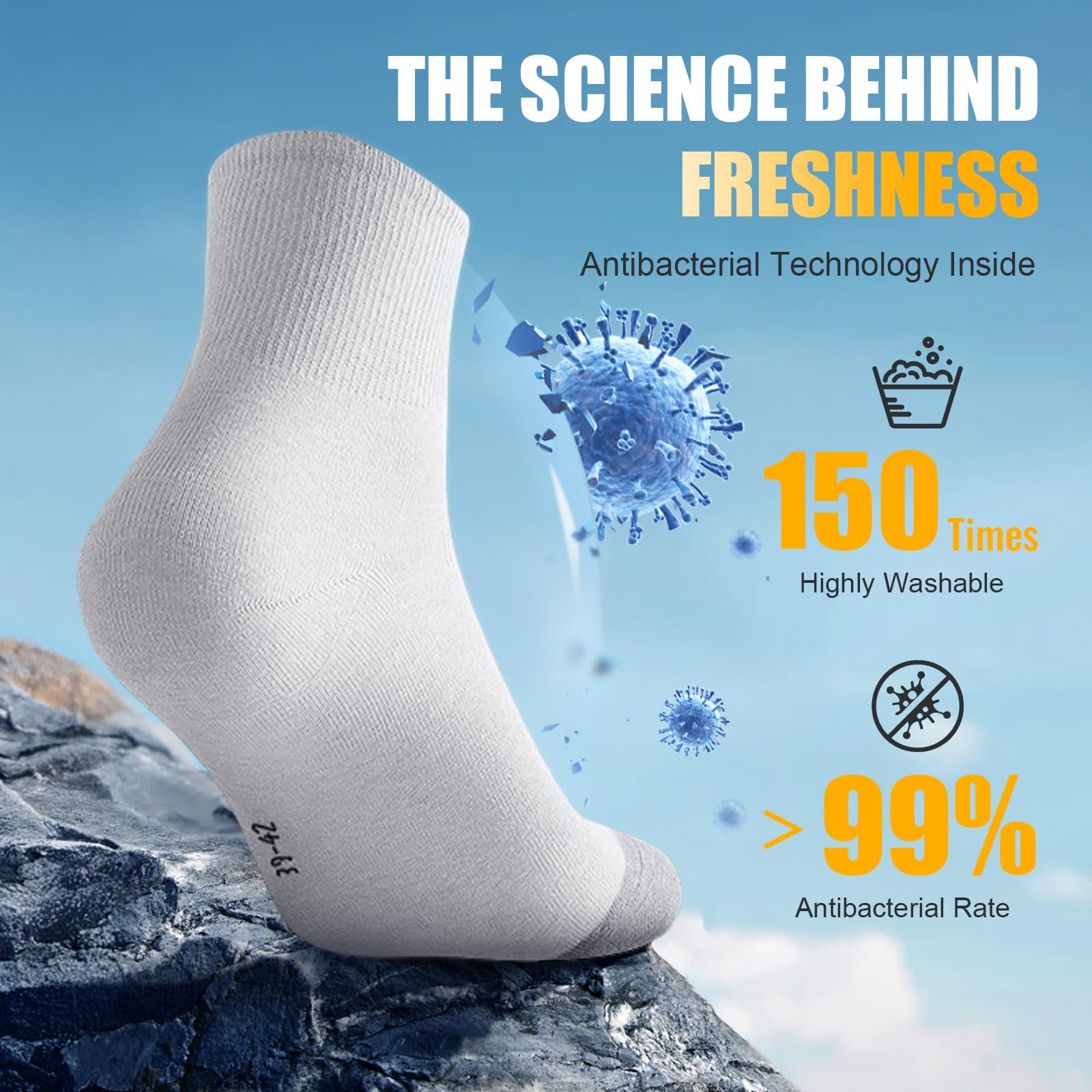 KAVOBO Men's Silver Ion Moisture Wicking Socks - Odor Control Defense Mid-Calf, Breathable Cotton Gift Pack