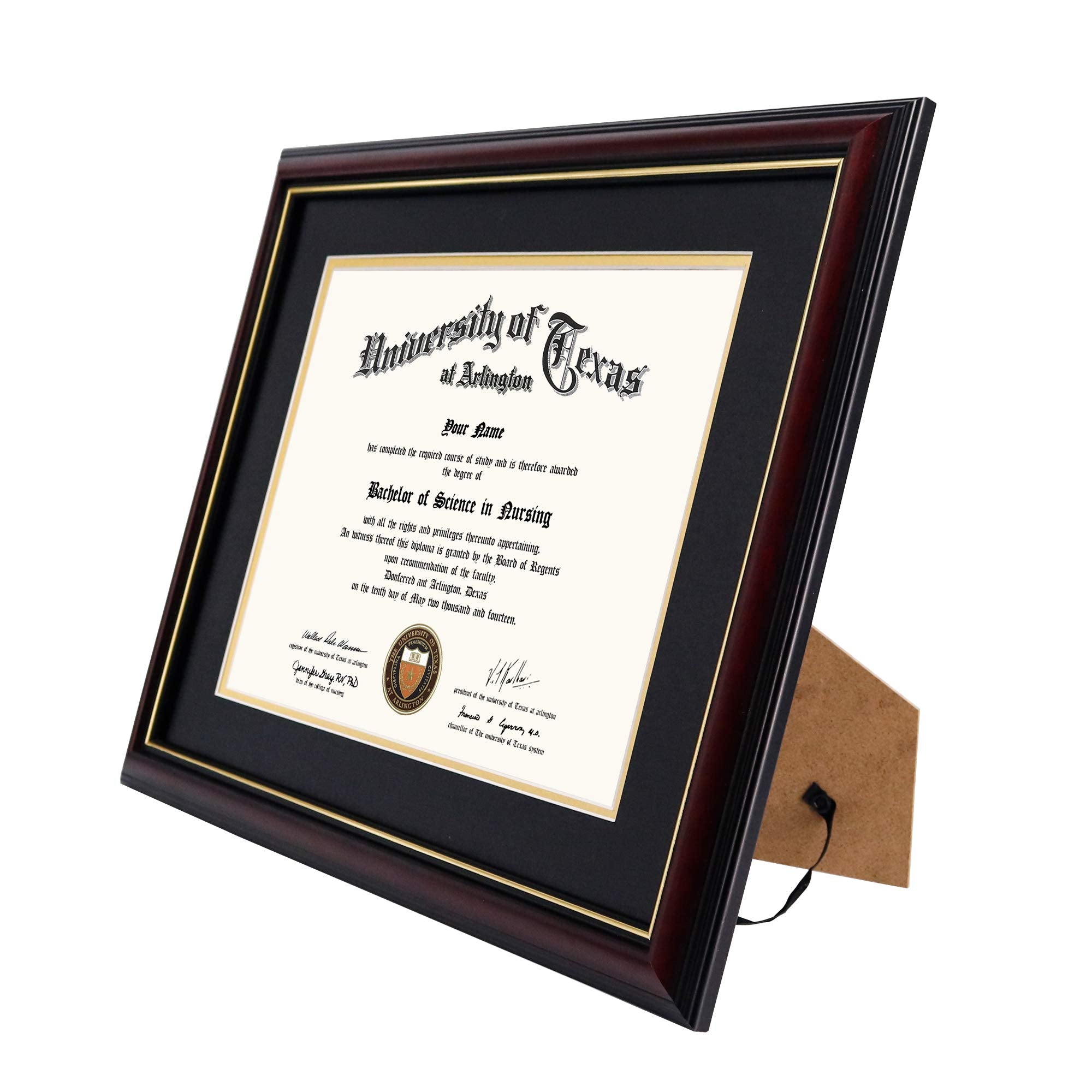 GraduationMall 8.5x11 Diploma Frame with Black over Gold Mat or Display 11x14 Certificate without Mat,Solid Wood & UV Protection Acrylic,Cherry Finish with Gold Trim