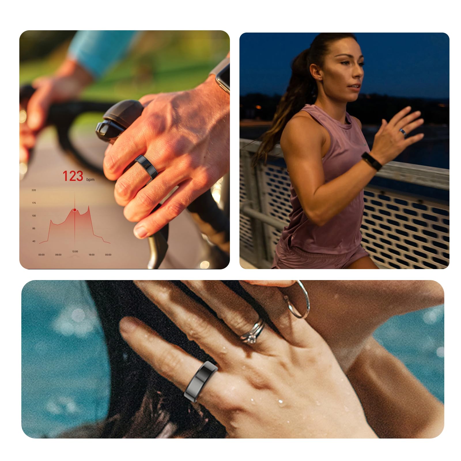 TWAKYIS Smart Ring Health Tracker - Monitor Heart Rate, Sleep, and Fitness - Waterproof Activity Ring for Women and Men (Black, 10#)
