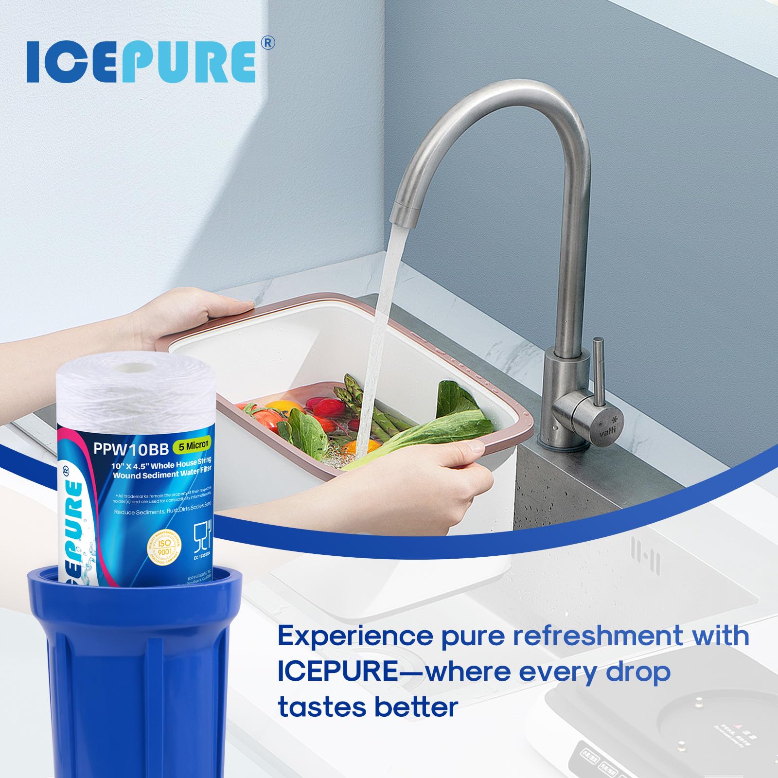ICEPURE 5 Micron 10”*4.5'' Whole House Sediment String Wound Water Filter Replacement filter for 84637, WPX5BB97P, PC10, 355214-45, 355215-45, WP10BB97P, WP5BB97P, 2PACK