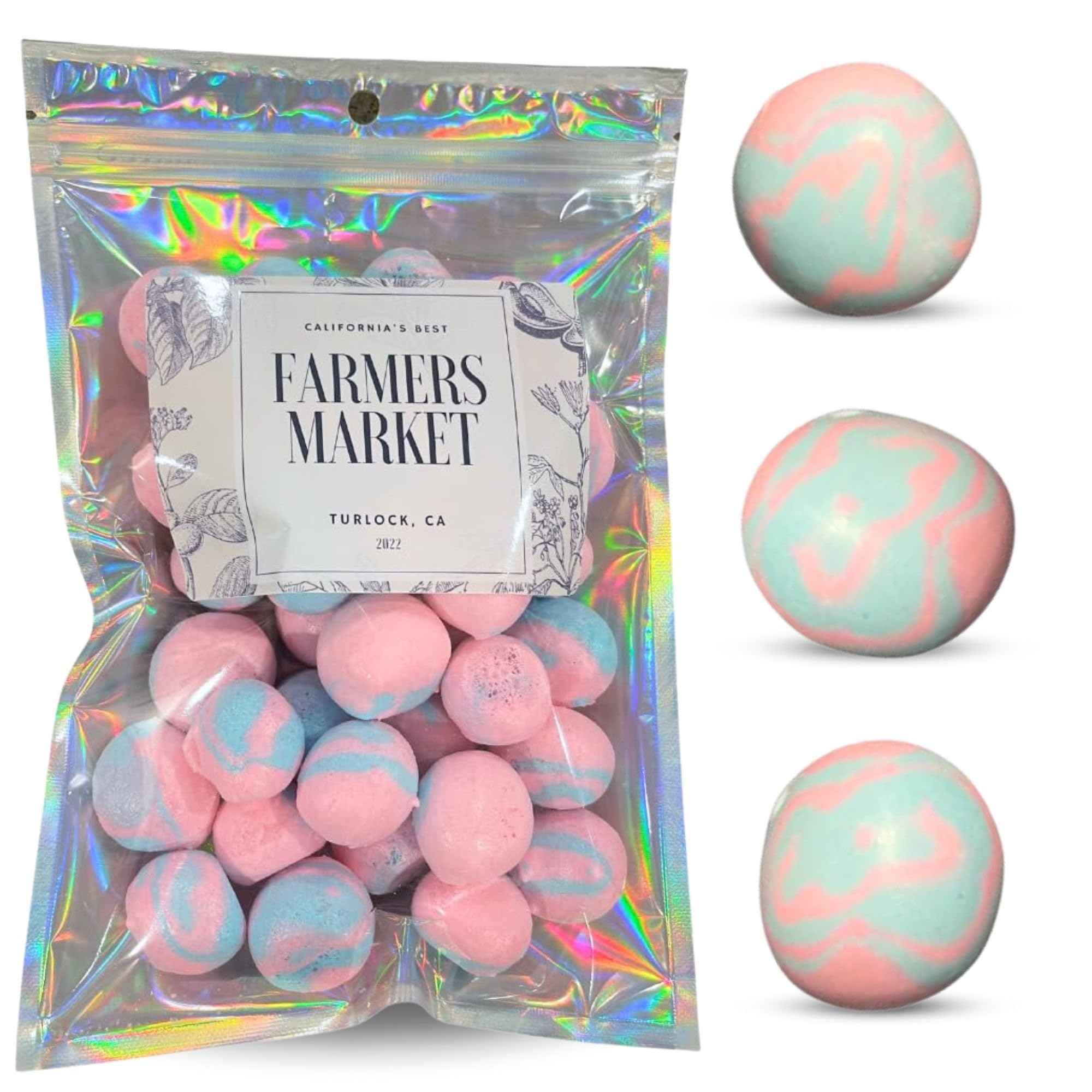 Farmers Market Cotton Candy Taffy - Blue And Pink, Freeze-Dried Freshness, Fluffy, Soft Texture - Whipped Cotton Candy Taffy, (2 oz)
