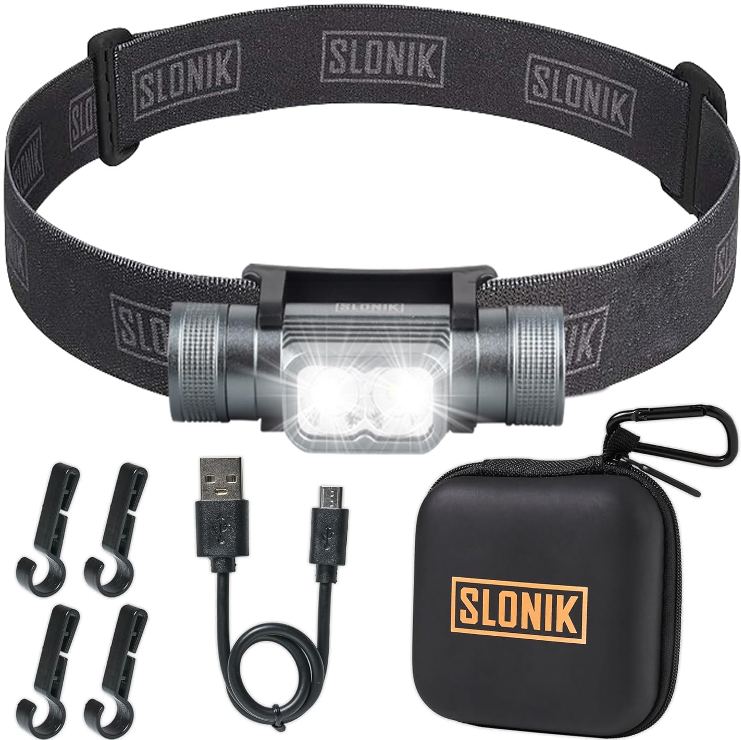 SLONIK Headlamp Rechargeable - 1000 Lumen LED USB Rechargeable Headlight - IPX4 Waterproof Head Lamp with Bright 60 ft Flashlight Beam - Hiking & Outdoor Camping Gear, Black