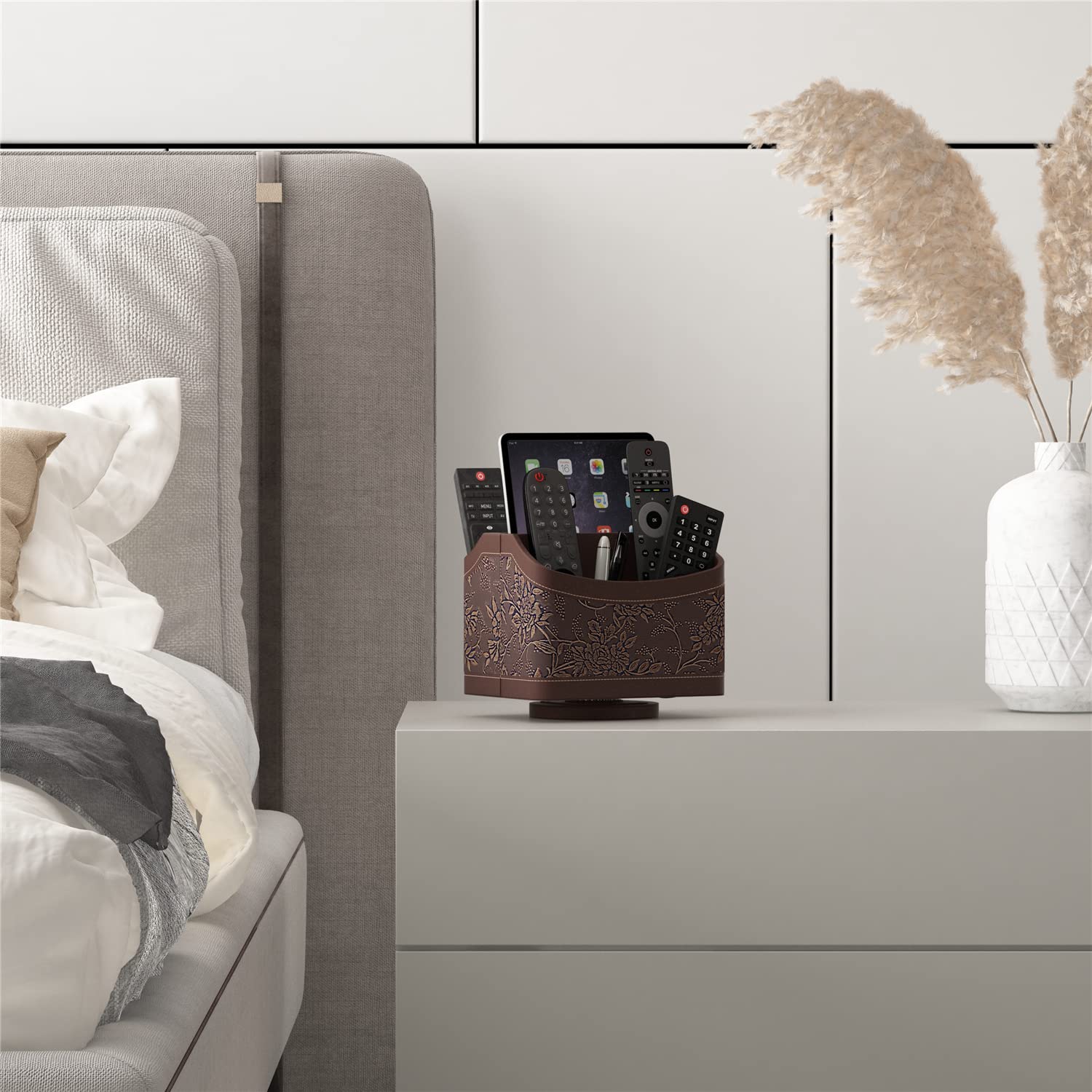 THIPOTEN Leather Letter Tray and Remote Control Holder for Table