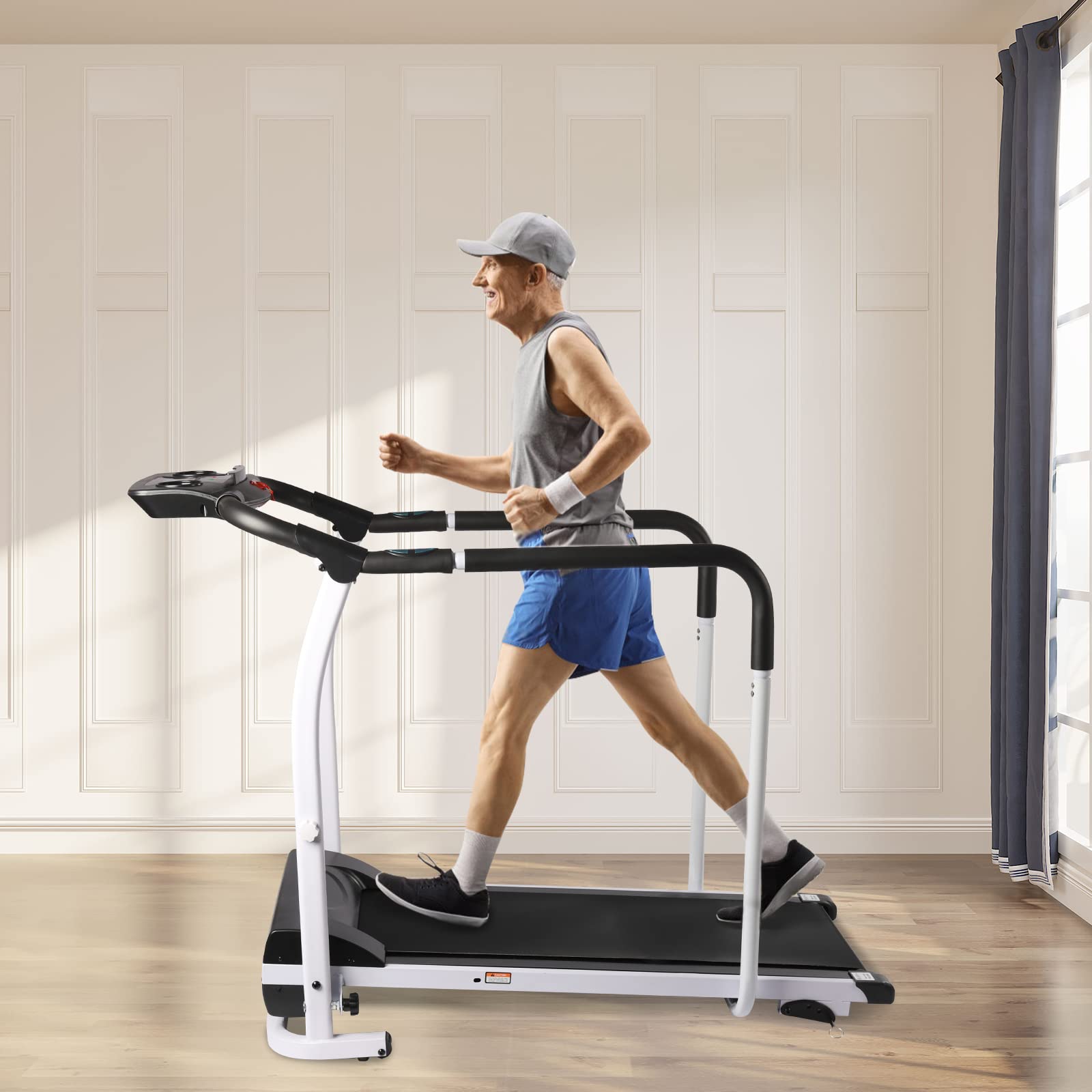 YIPONYT Foldable Treadmill, Recovery Fitness Walking Treadmill with Full Length Handrails, Heart Rate Measurement, Walking Tread Pad, Home Elderly Walking Pad Machine for Home/Gym