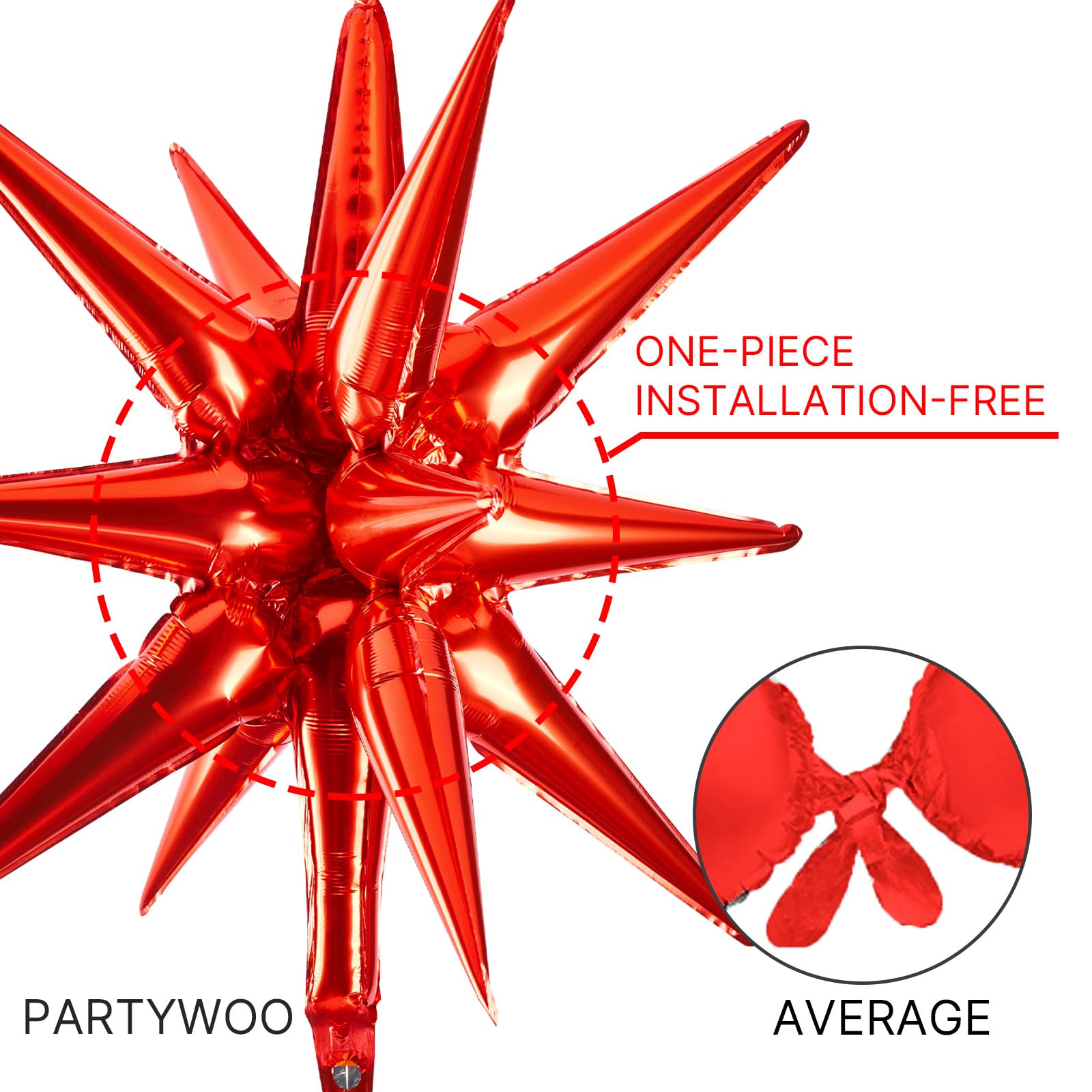 PartyWoo Metallic Red Star Balloons 110pcs Different Sizes 18 12 10 5 Inch Pack 22 Inch Red Spike Star Explosion Foil Mylar Balloon Arch Kit for Birthday Engagement Party Decorations Pink-G104