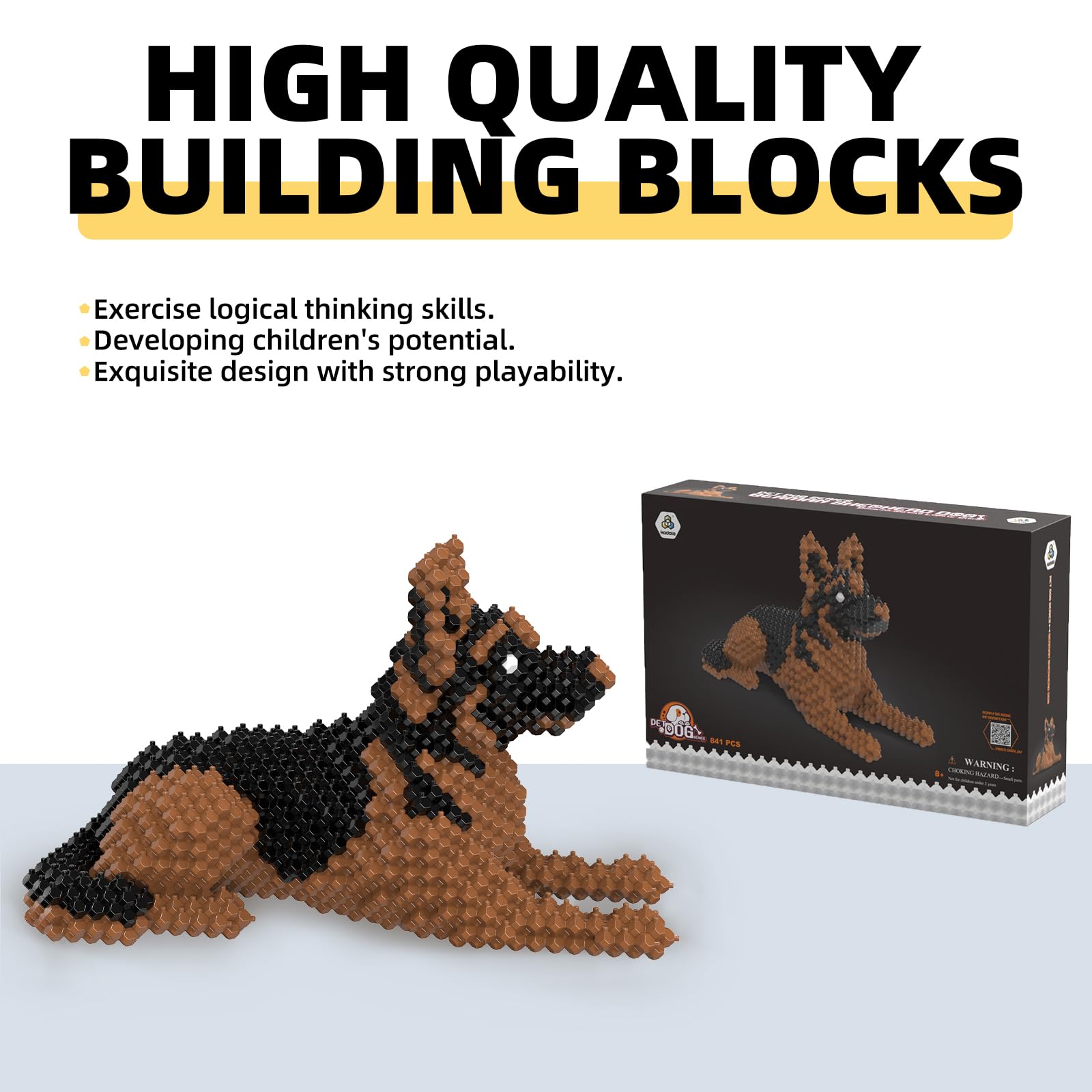 KADELE Cute Dog Building Animal Sets, Extremely Challenging STEM Building Blocks Decor for Adults Kids, Micro 3D Educational Toys for Boys Girls Ages 8 and Up,German Shepherd