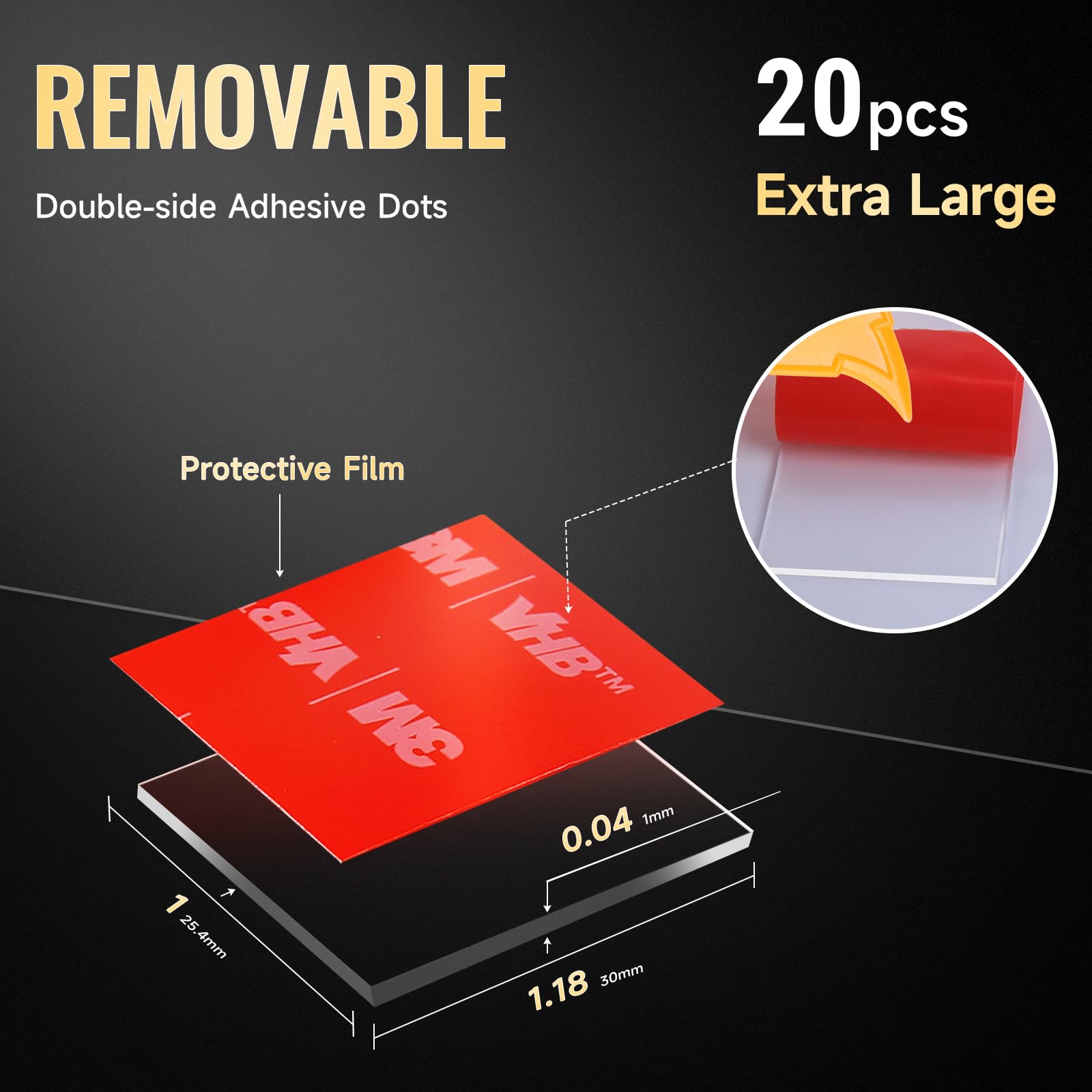 PHIXBEAR-Extrge Large Clear Poster Putty, Mounting Squares Removable No Damage (1 X 1.2in 20 PCS) Made of 3M, Waterproof Heat Resistant, Heavy Duty Double Sided Adhesive Dots,Mounting Putty, Home, Car