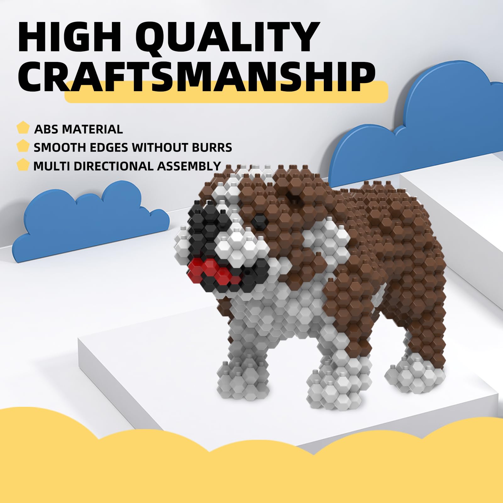 KADELE Cute Dog Building Animal Sets, Extremely Challenging STEM Building Blocks Decor for Adults Kids, Micro 3D Educational Toys for Boys Girls Ages 8 and Up,Bulldog
