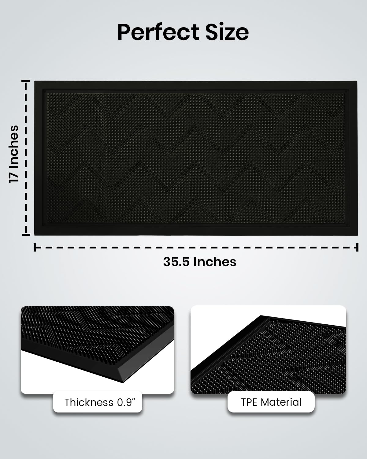 HAMARA Front Door Mat for Outside Entrance 35.5"x17" – Anti-Slip Dirt-Trapping Waterproof Rubber Indoor & Outdoor Mat with Textured Surface for Entryway - Heavy Duty All Weather Doormat – Black