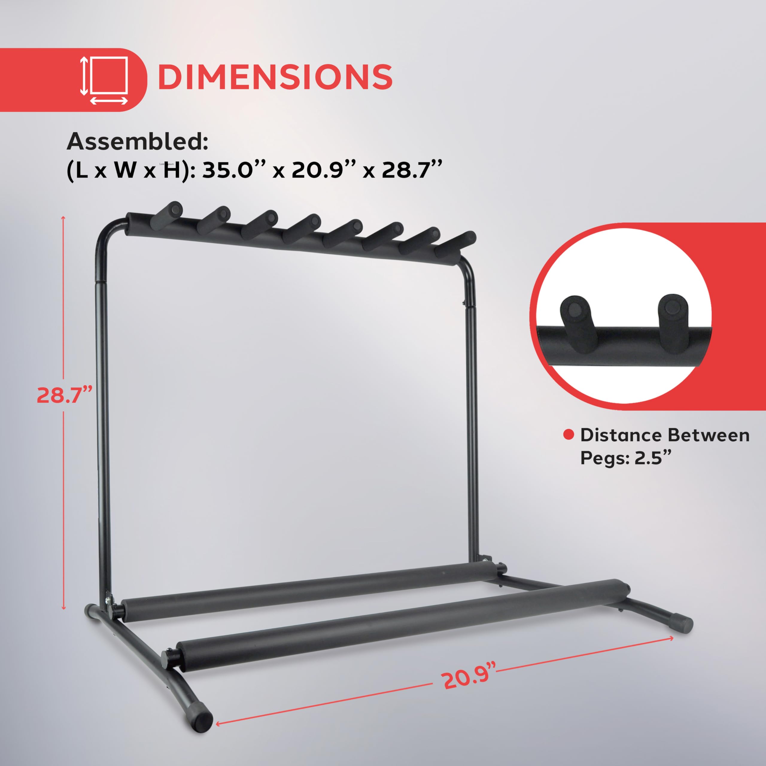 Pyle Multi-Guitar Stand 7 Slot Display Rack - Universal Framework Designed for Electric, Acoustic, Bass Guitars & Cases - Foldable, Portable, and Protective with No-Slip Non-Scratch Padding - Black