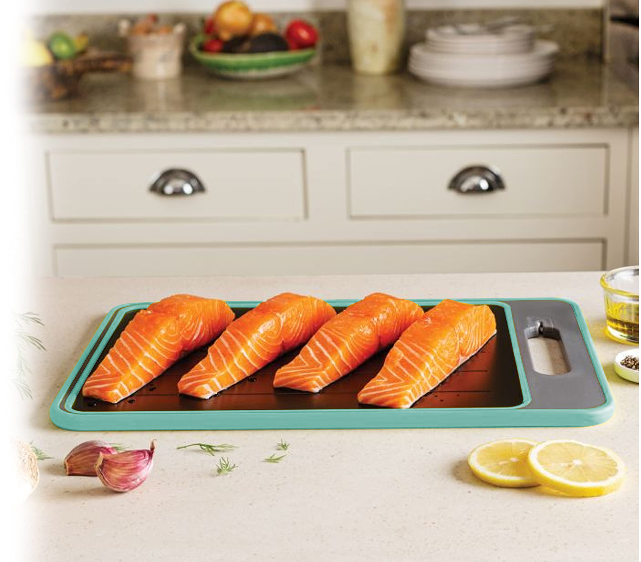 Zippi Fast Thaw 4-in-1 Defrosting Tray, Cutting Board, and Knife Sharpener for Frozen Food Thawing, Quickly Defrost and Thaw Meat and Food, Chemical Free, Eco-Friendly Design, No Electricity