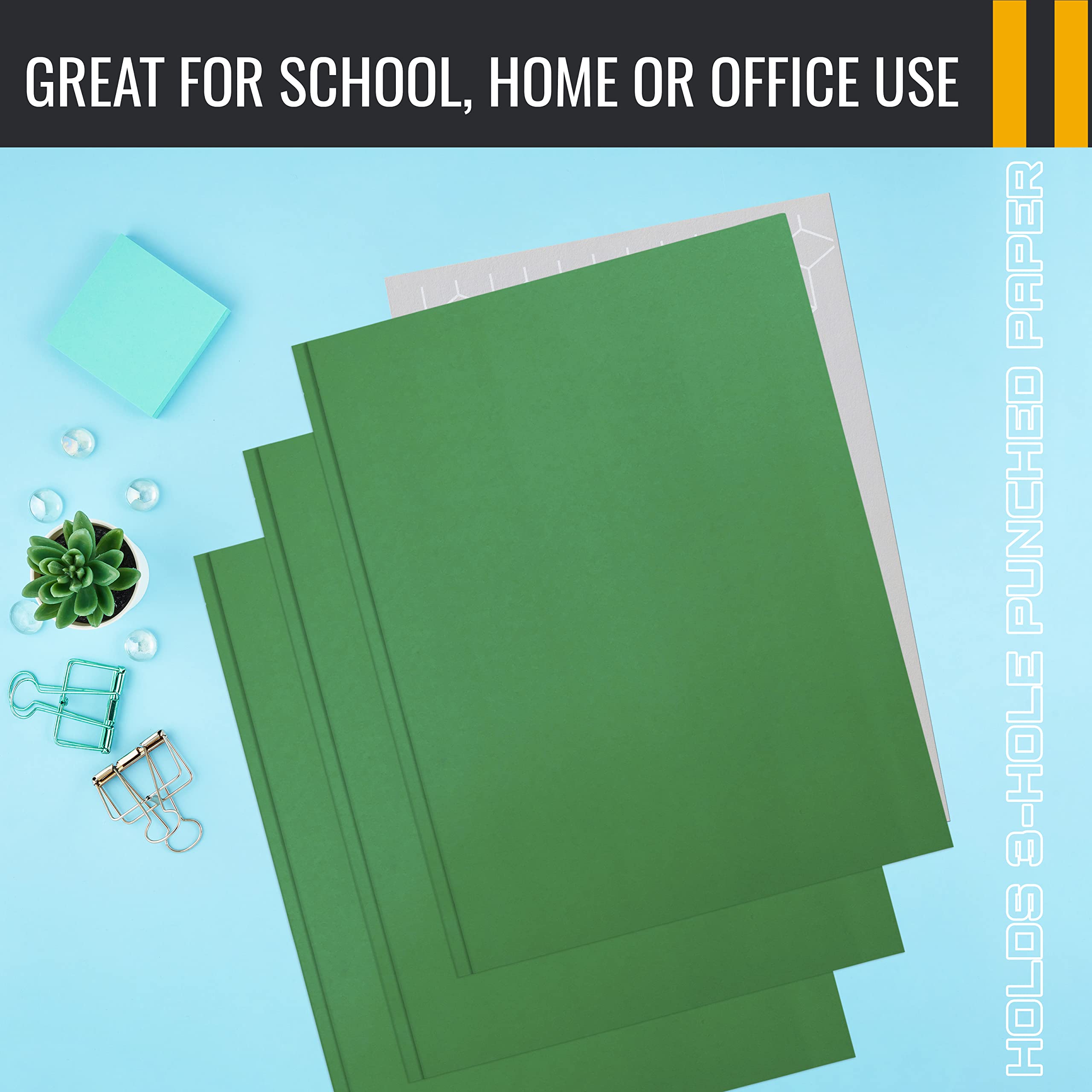 Better Office Products Green Paper 2 Pocket Folders with Prongs, 50 Pack, Matte Texture, Letter Size Paper Folders, 50 Pack, with 3 Metal Prong Fastener Clips, Green