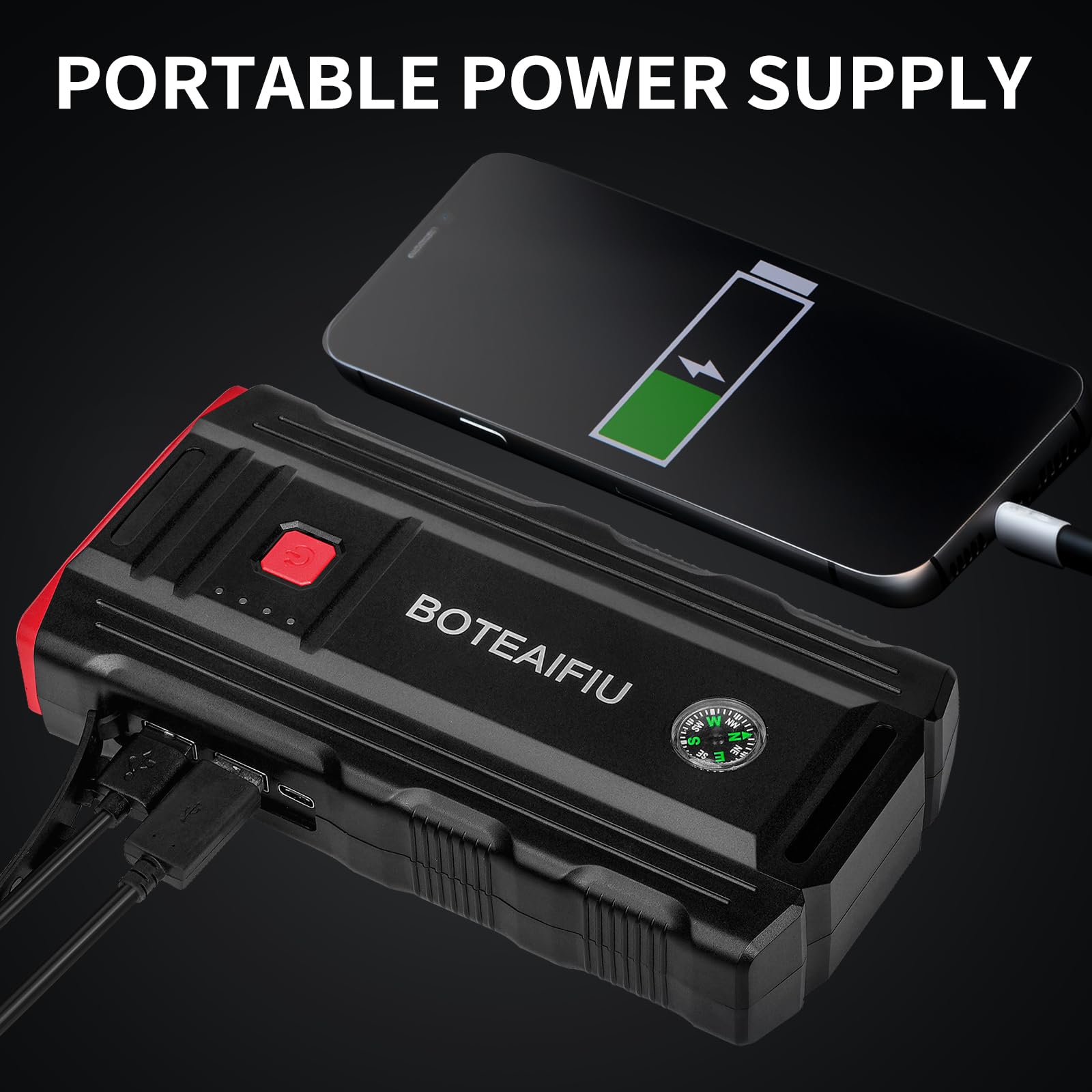 Car Battery Jump Starter 2000A Up to 8.0L Gas and 6.0 L Diesel Engine12V Auto Battery Booster Quick Charge Power Bank Jumper Cable with LED