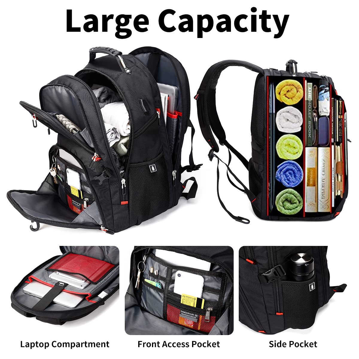 SHRRADOO Extra Large 50L Travel Laptop Backpack with combination lock, College High School Backpack Airline Approved Business Work Bag Fits 17 Inch Computer for Men Women